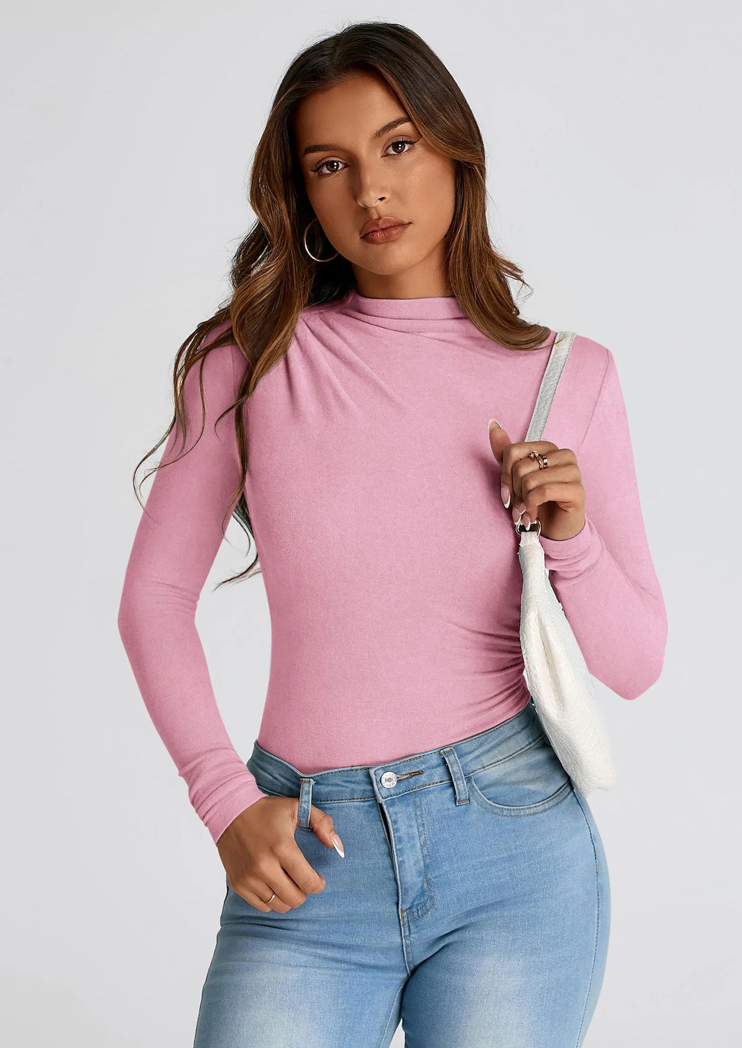 Womens Fall Y2K Going Out Crop Tops Long Sleeve Mock Neck Ruched Slim Fitted Basic Trendy Casual T Shirts Blouse