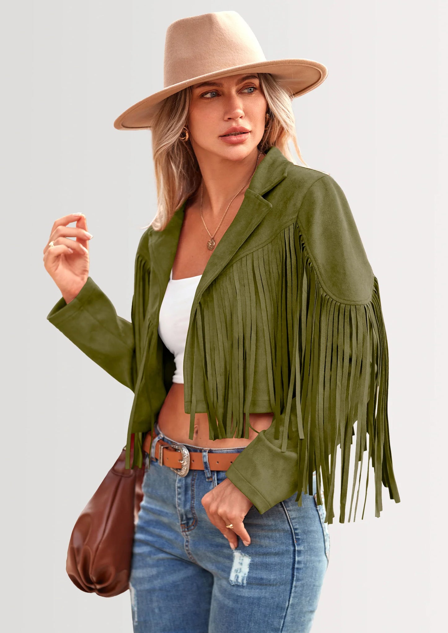 Women's Fringe Faux Suede Leather Jackets Fashion Tassel Motorcycle Cropped Coats