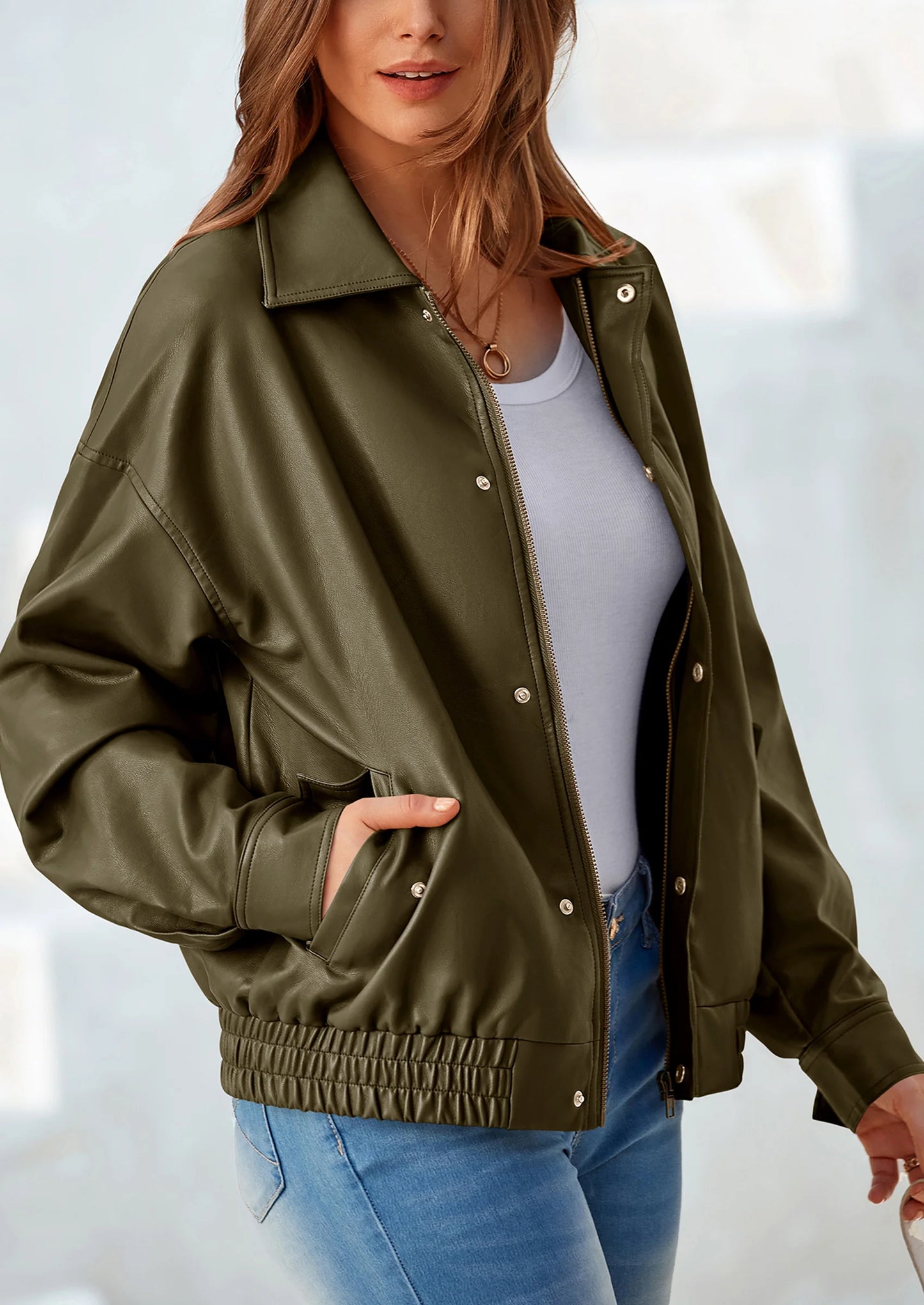 Women's Faux Leather Motorcycle Jacket Trendy Fall Spring Clothes Oversized Zip Up Winter Coat Outerwear