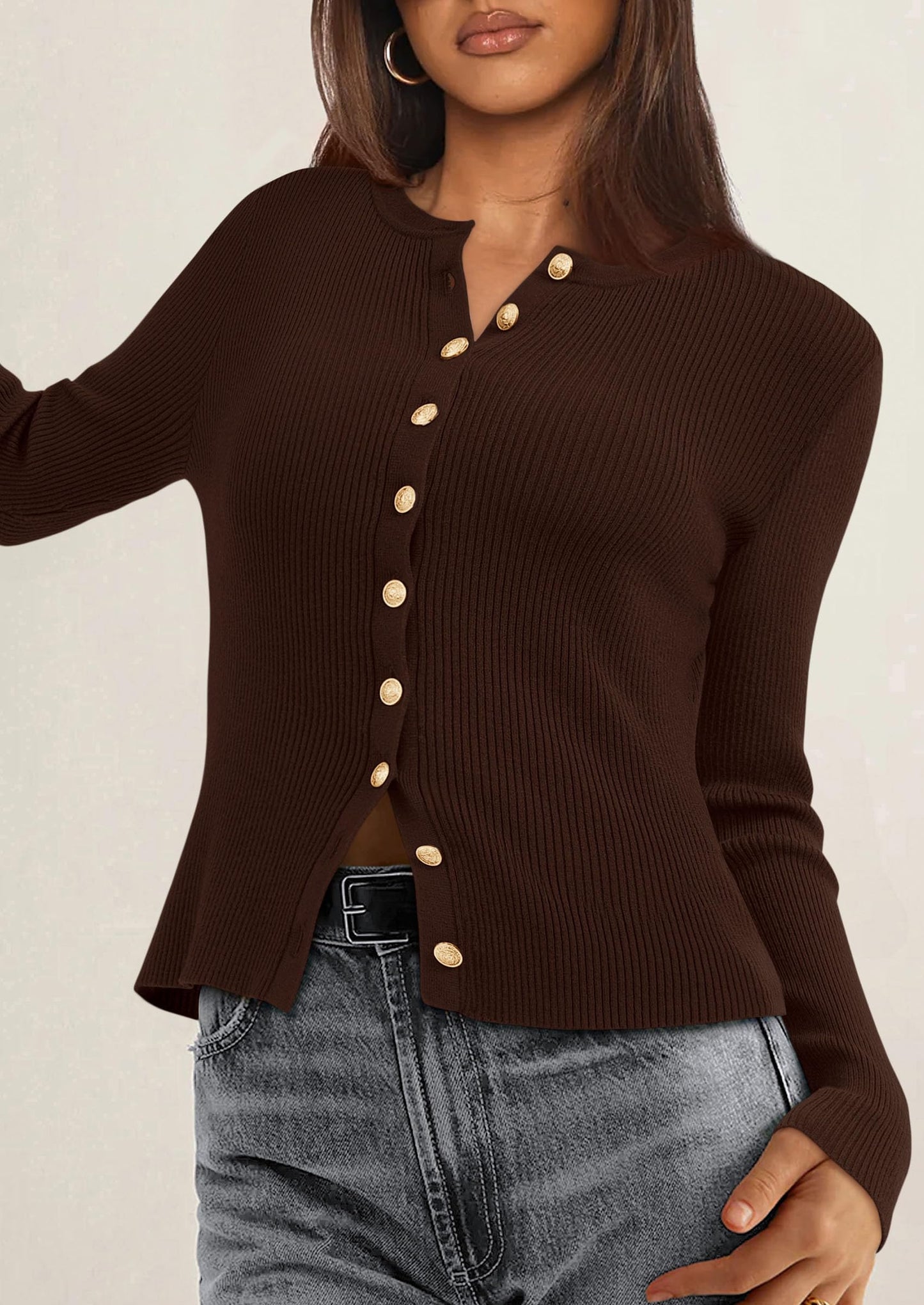 Womens Fall Cardigan Sweaters Lightweight Long Sleeve Button up Ribbed Knit Tops Winter Fashion Clothes