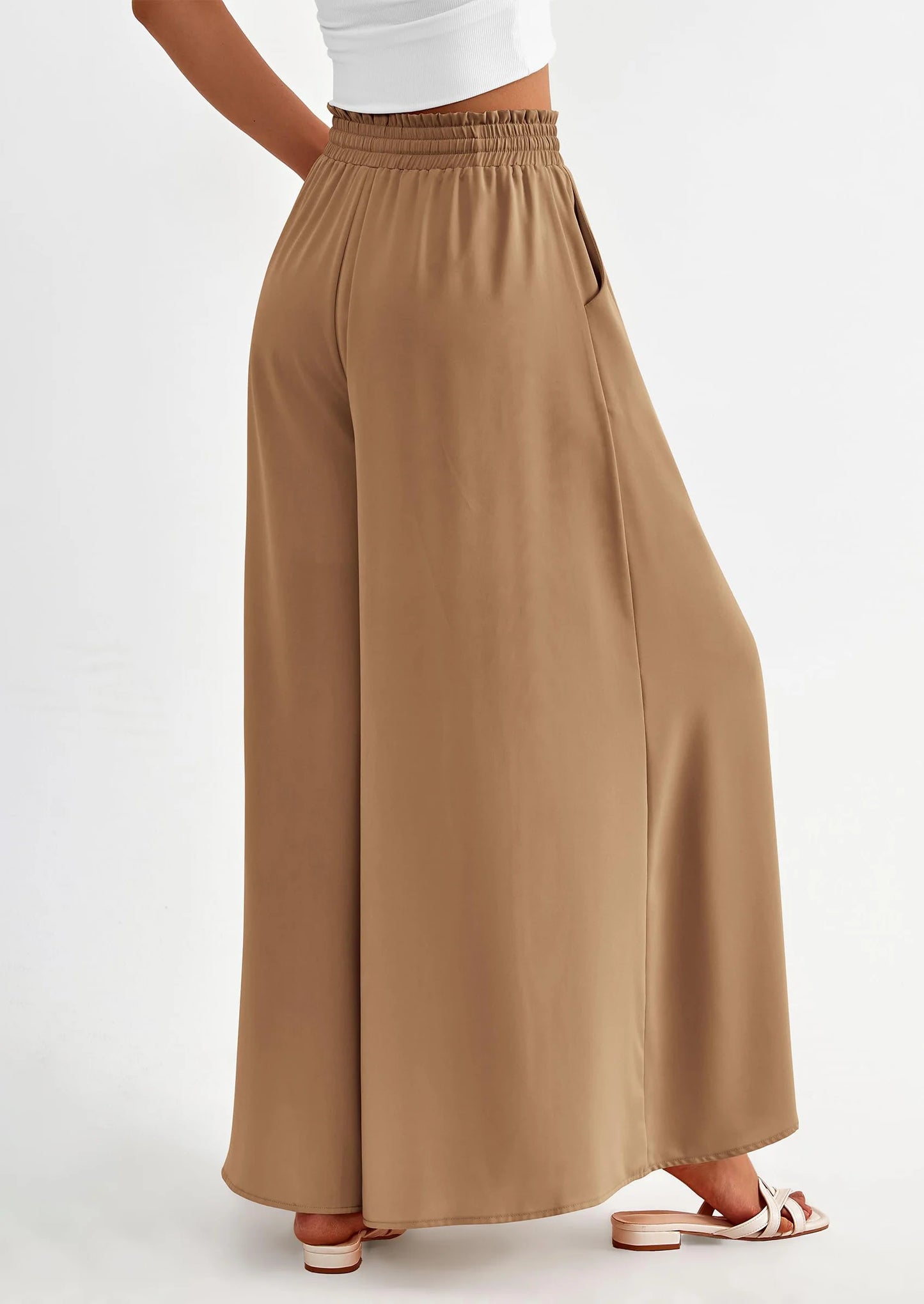 Women's Summer Wide Leg Palazzo Pants High Waisted Flowy Pockets Trendy Casual Lounge Boho Beach Trousers