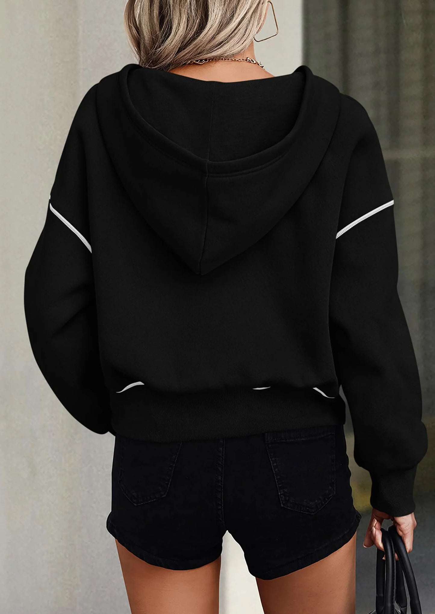 Women's Hooded Sweatshirts Long Sleeve Half Zip Cropped Hoodie Pullover Winter Fashion Clothes