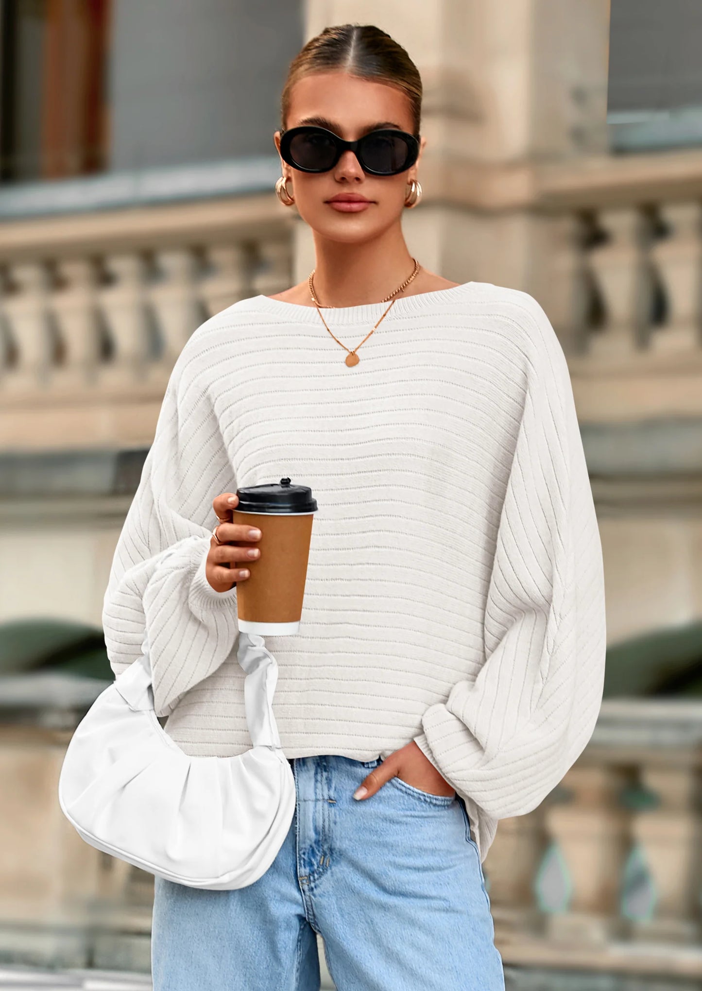 Fall Sweaters for Women Oversized Boat Neck Pullover Long Sleeve Knit Tops Cozy Winter Fashion Clothing