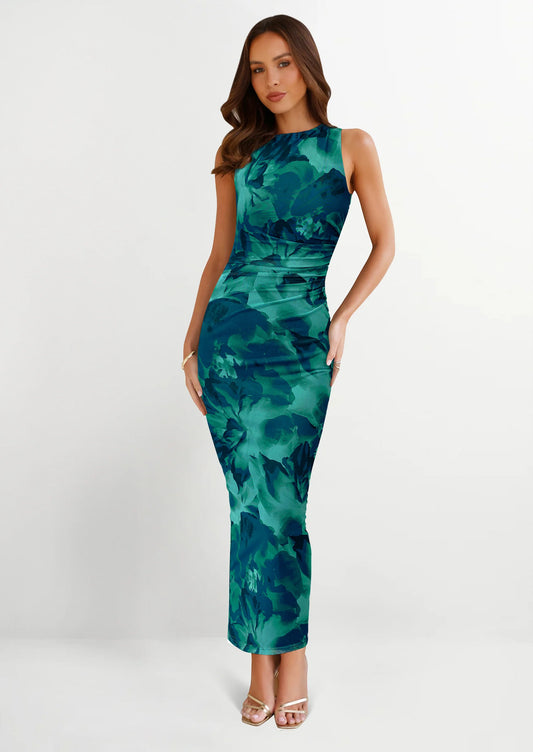 Wedding Guest Dresses for Women Spring Floral Bodycon Sleeveless Mesh Maxi Long Dress