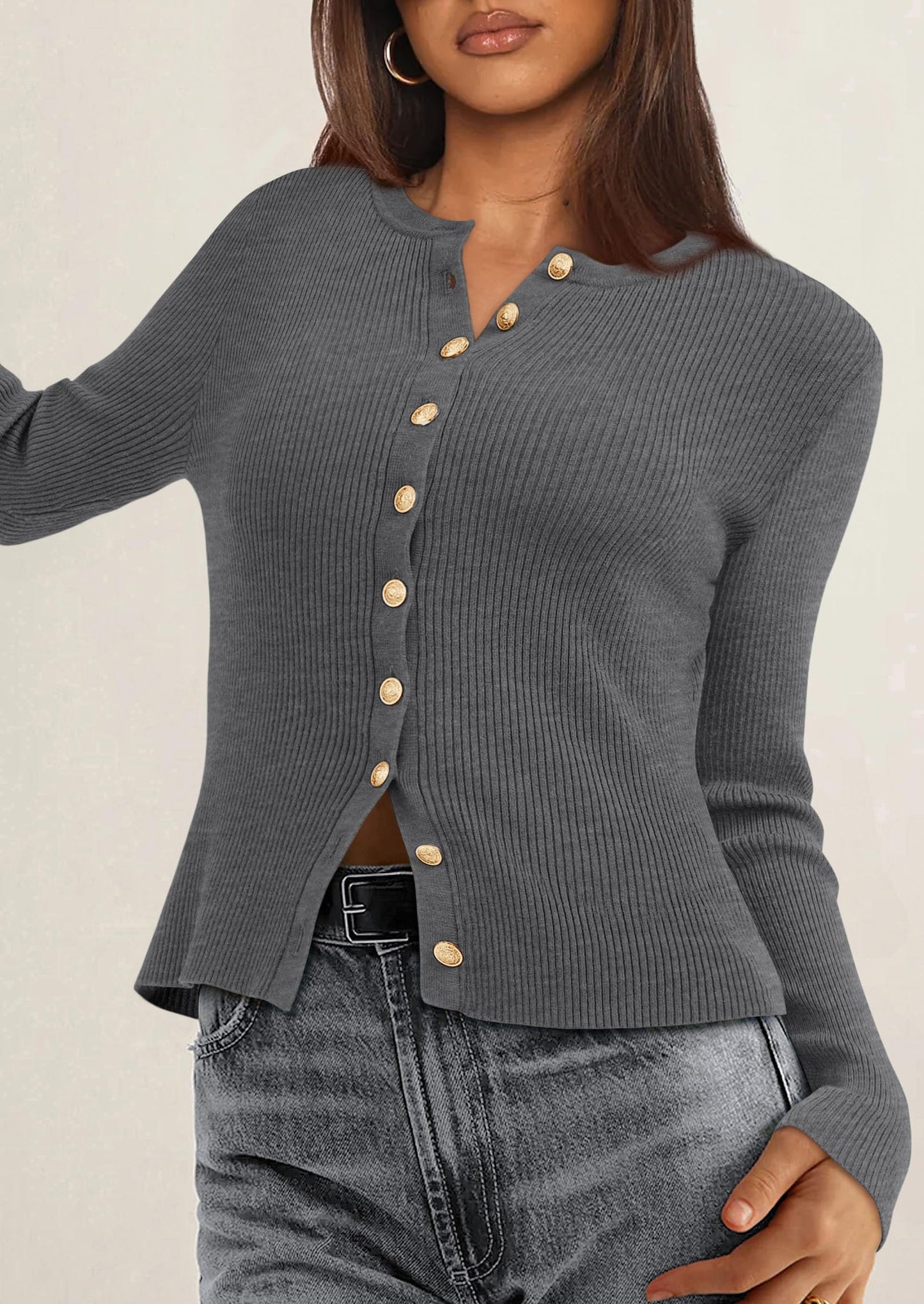 Womens Fall Cardigan Sweaters Lightweight Long Sleeve Button up Ribbed Knit Tops Winter Fashion Clothes