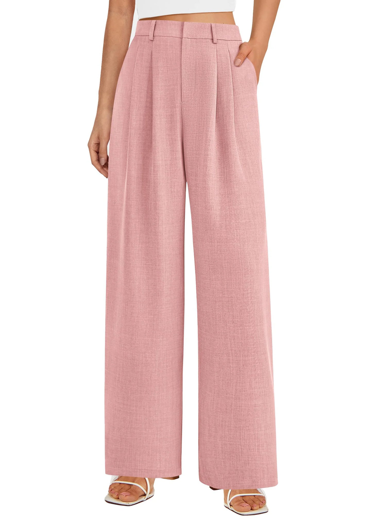 Women's Summer Elastic High Waisted Work Pants Straight Leg Dressy Business Casual Trousers Slacks Pockets