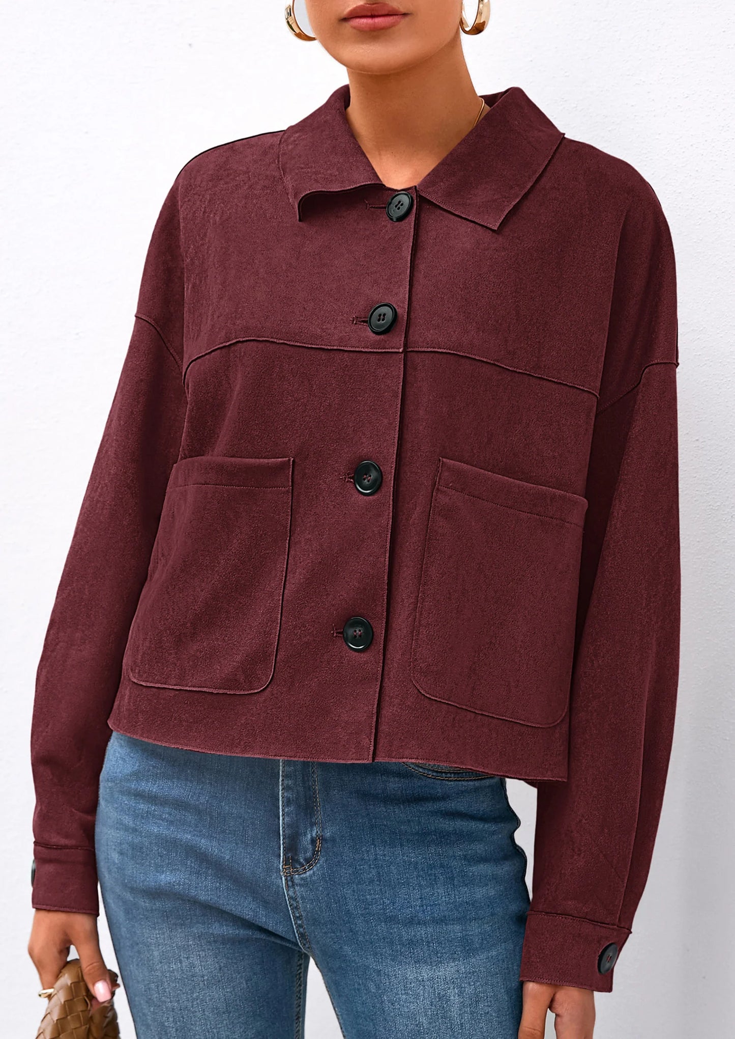 Women's Faux Suede Cropped Jacket Casual Lightweight Fall Fashion Winter Coats Outerwear Trendy Clothes