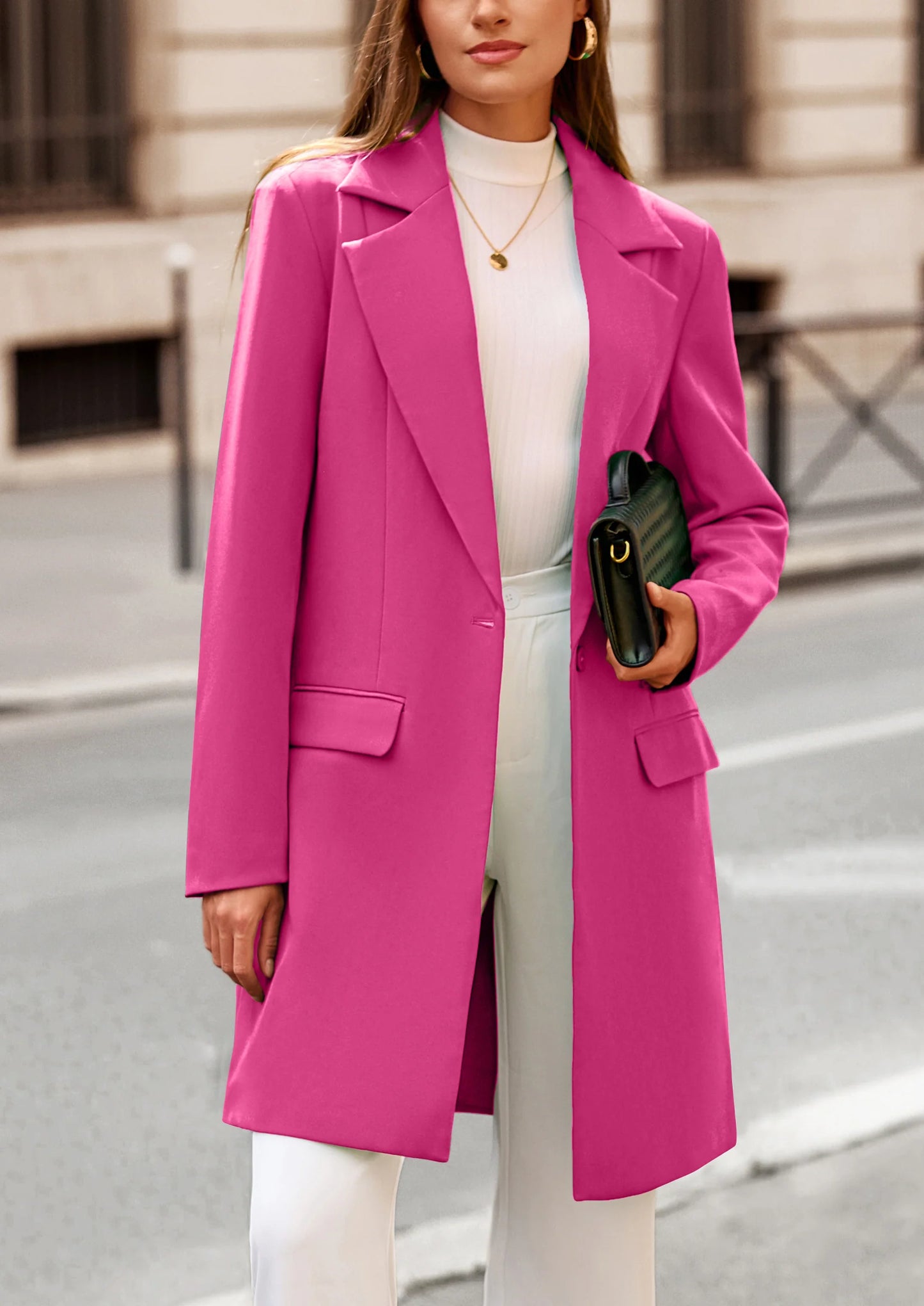 Women's Spring Fall Long Blazer Jackets Long Sleeve Lapel Pockets Loose Fit Work Casual Blazers Outerwear