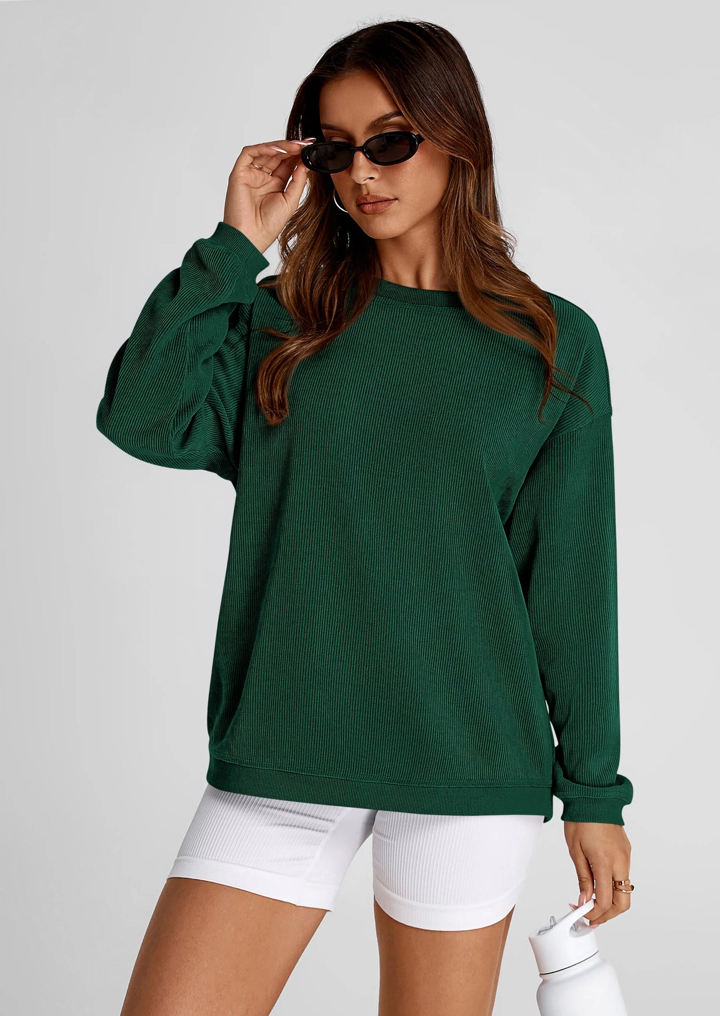 Women's Oversized Sweatshirt 2025 Fall Fashion Clothes Ribbed Corduroy Long Sleeve Going Out Pullover Tops