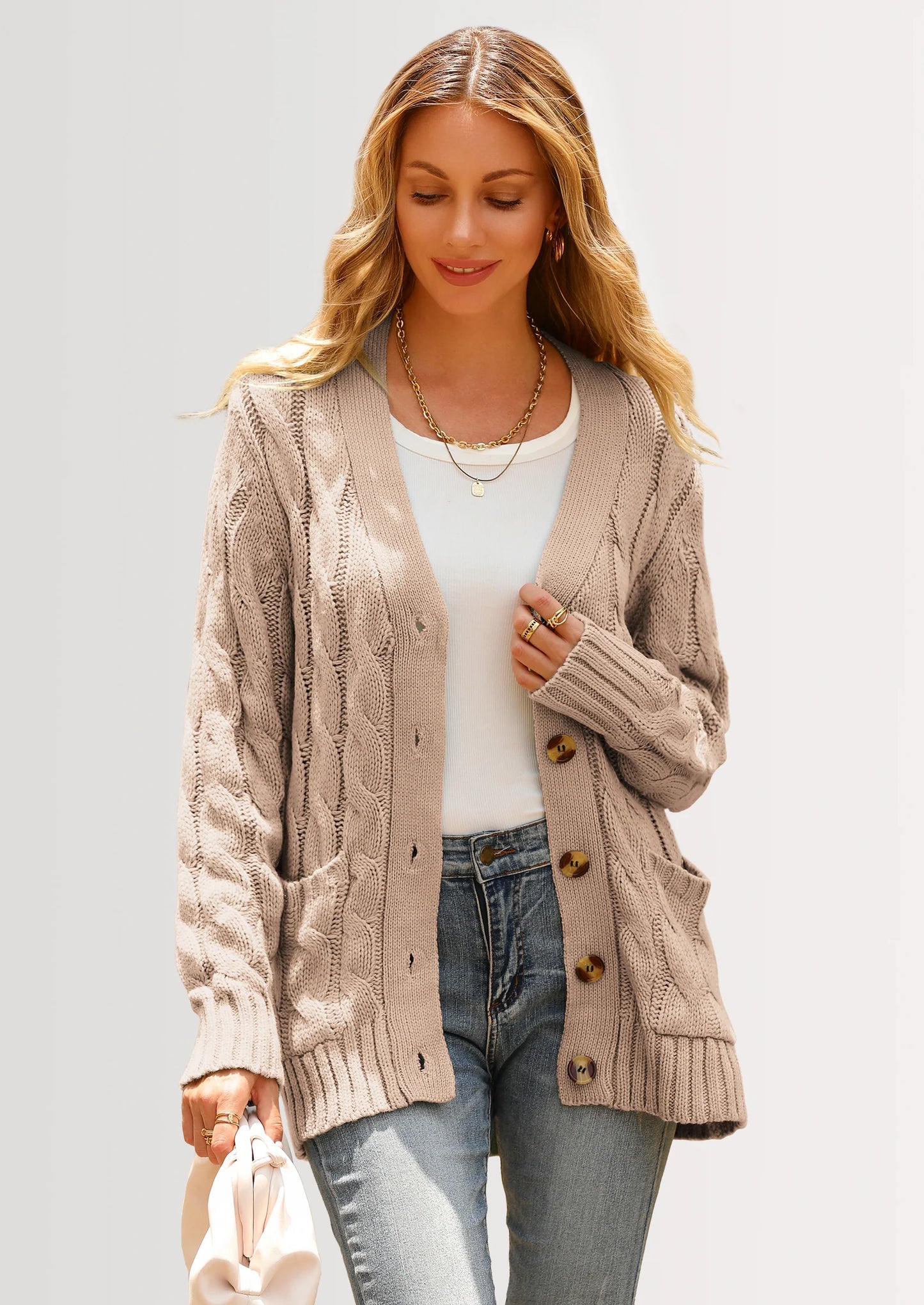 Women's Open Front Cardigan Sweaters Fall Fashion Button Down Cable Knit Chunky Winter Outerwear Coats