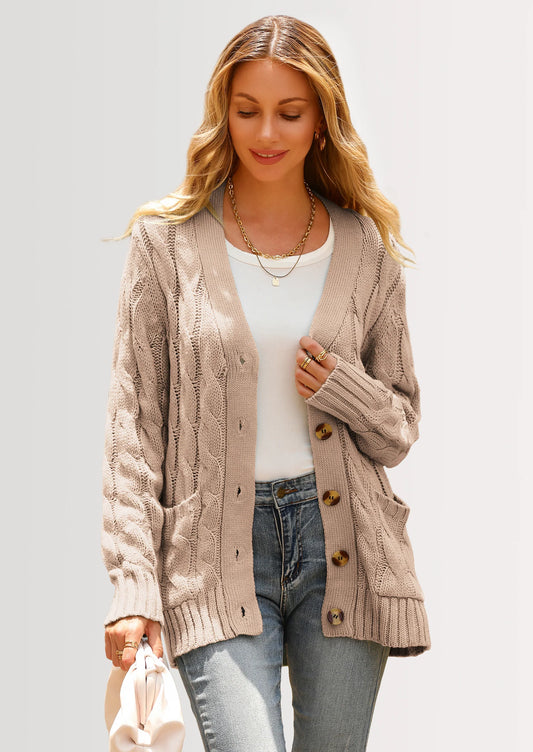 Women's Open Front Cardigan Sweaters Fall Fashion Button Down Cable Knit Chunky Winter Outerwear Coats