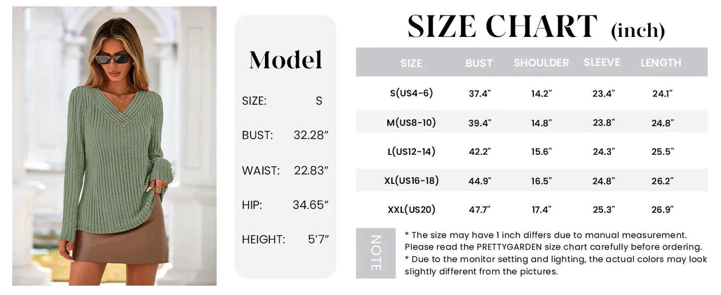 Women's Long Sleeve Shirts Fall Fashion Clothes Casual Ribbed V Neck Loose Tunic Tops Lightweight Sweaters