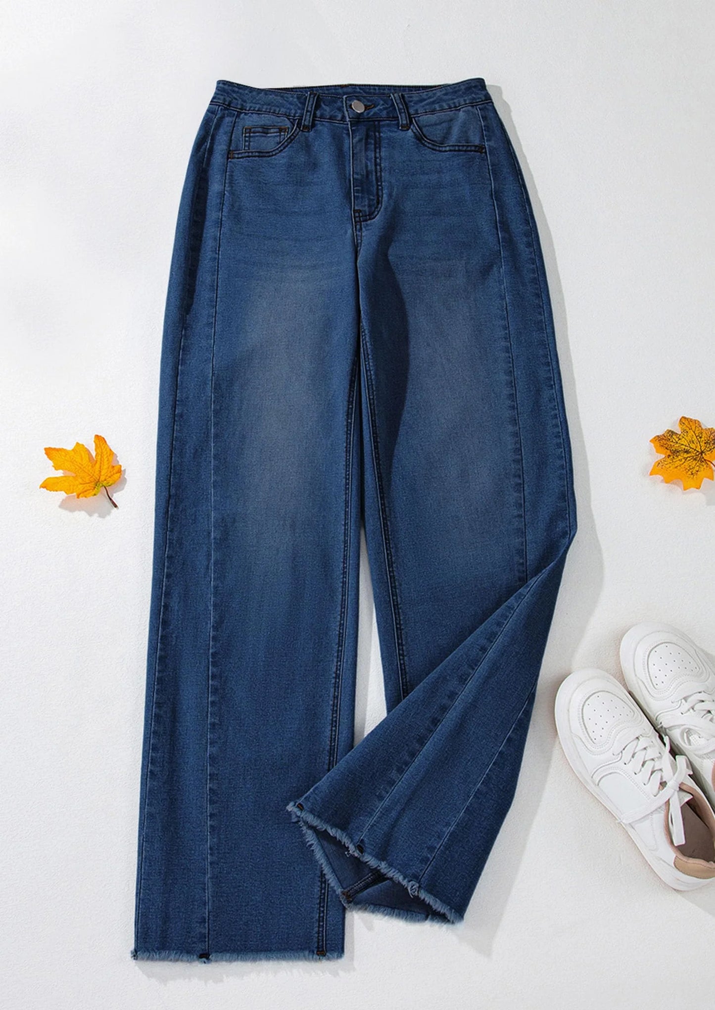 Wide Leg Jeans for Women Trendy High Waisted Stretchy Baggy Raw Hem Denim Palazzo Pants with Pockets