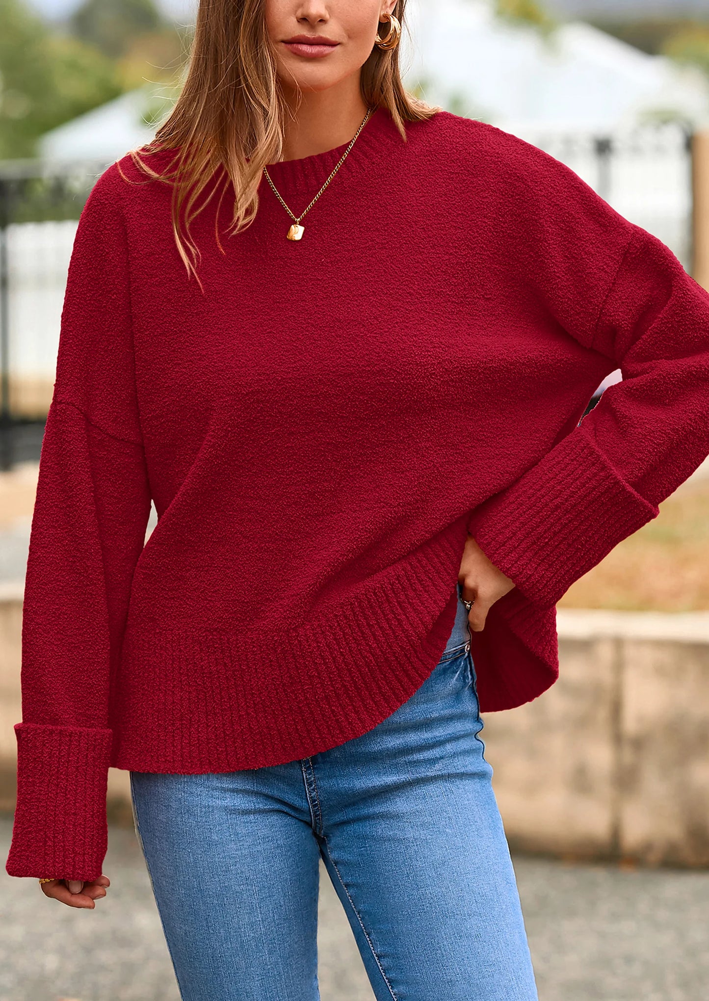 Women's Fall Oversized Sweaters Casual Crewneck Pullover Long Sleeve Fuzzy Chunky Knit Tops Blouse