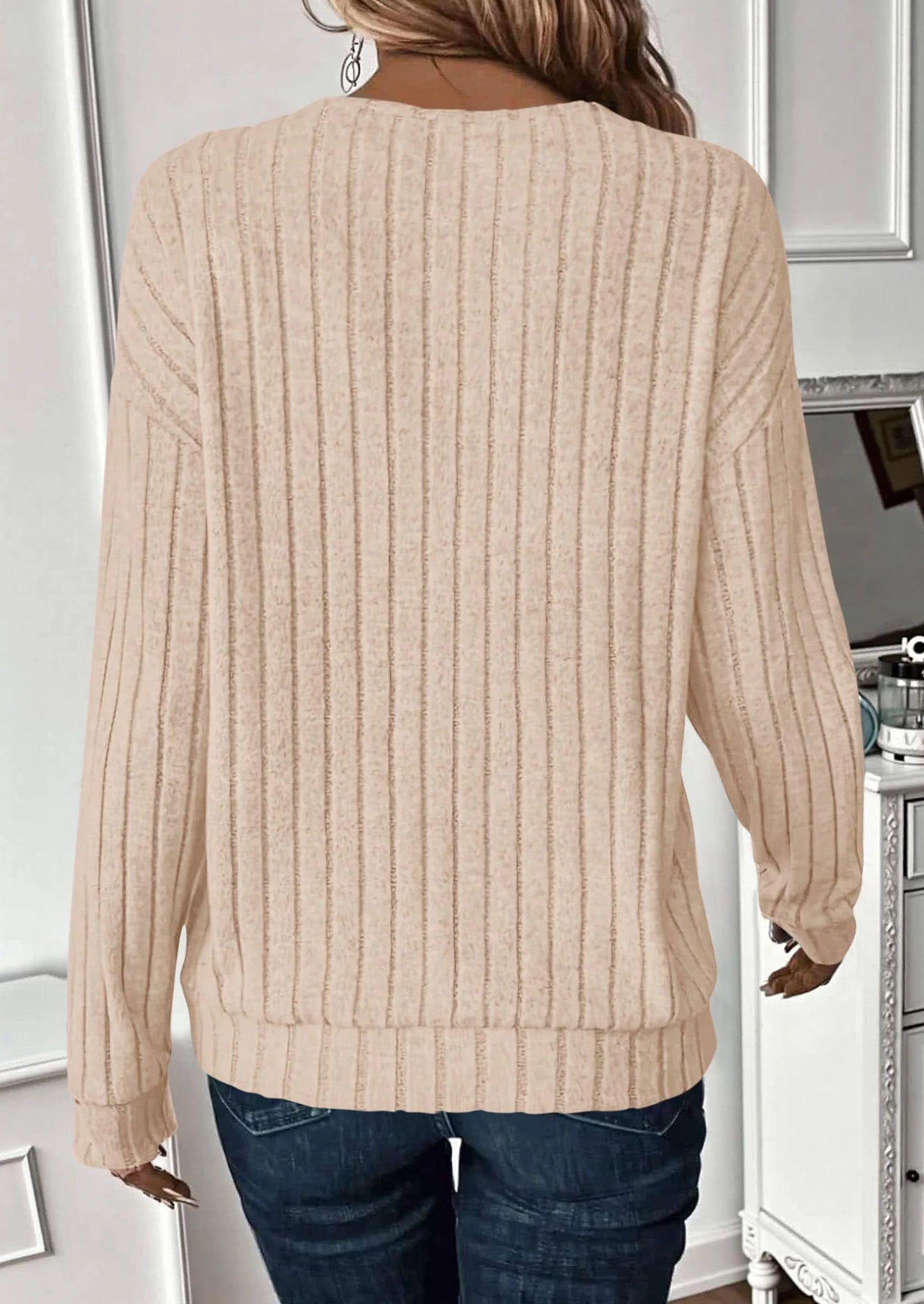 Fall Fashion Long Sleeve Shirts for Women Ribbed Knit V Neck Dressy Casual Lightweight Sweaters Tunic Tops