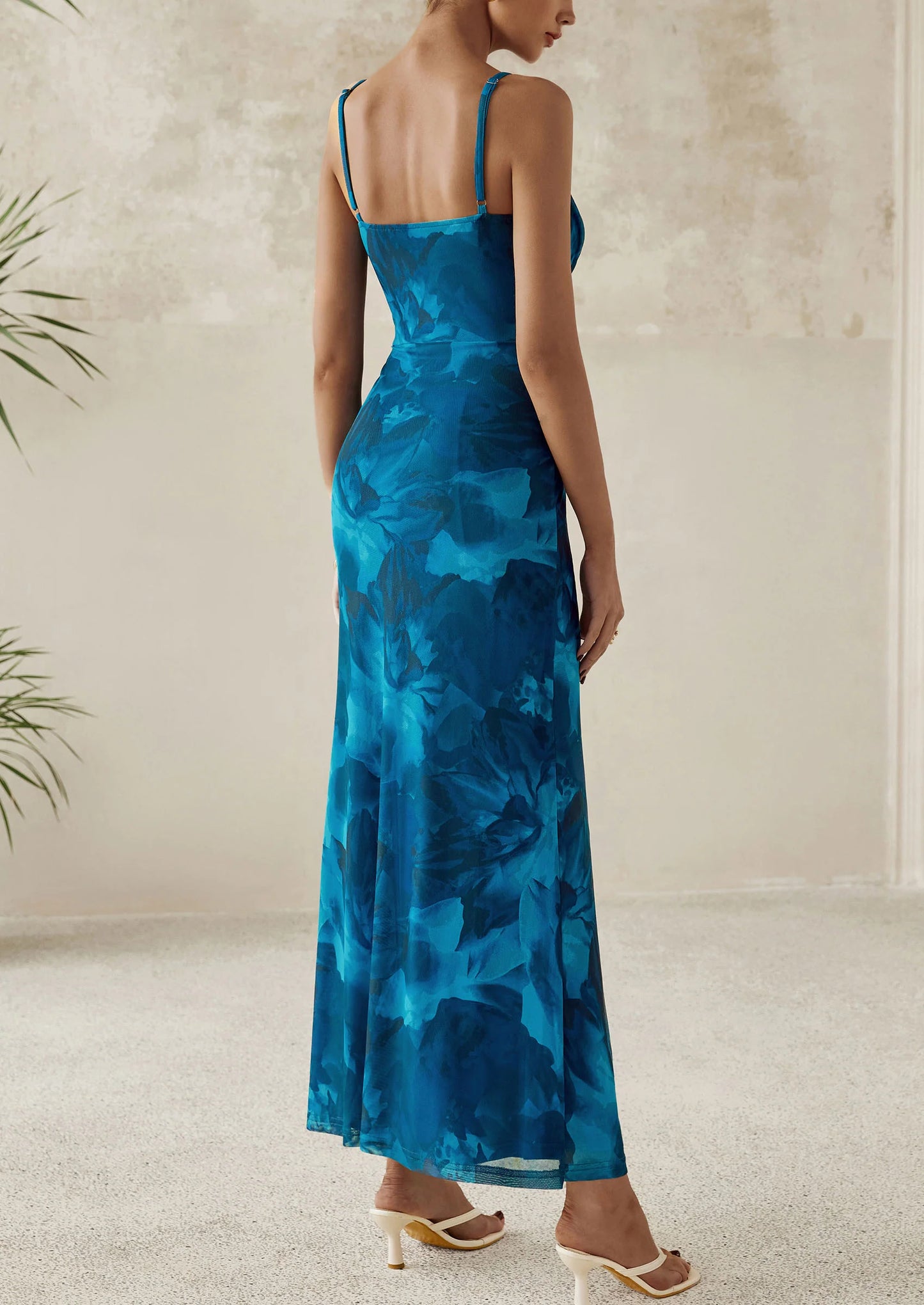 Women's Bodycon Maxi Dress Floral Sundress Sleeveless Spaghetti Strap Cocktail Party Dress