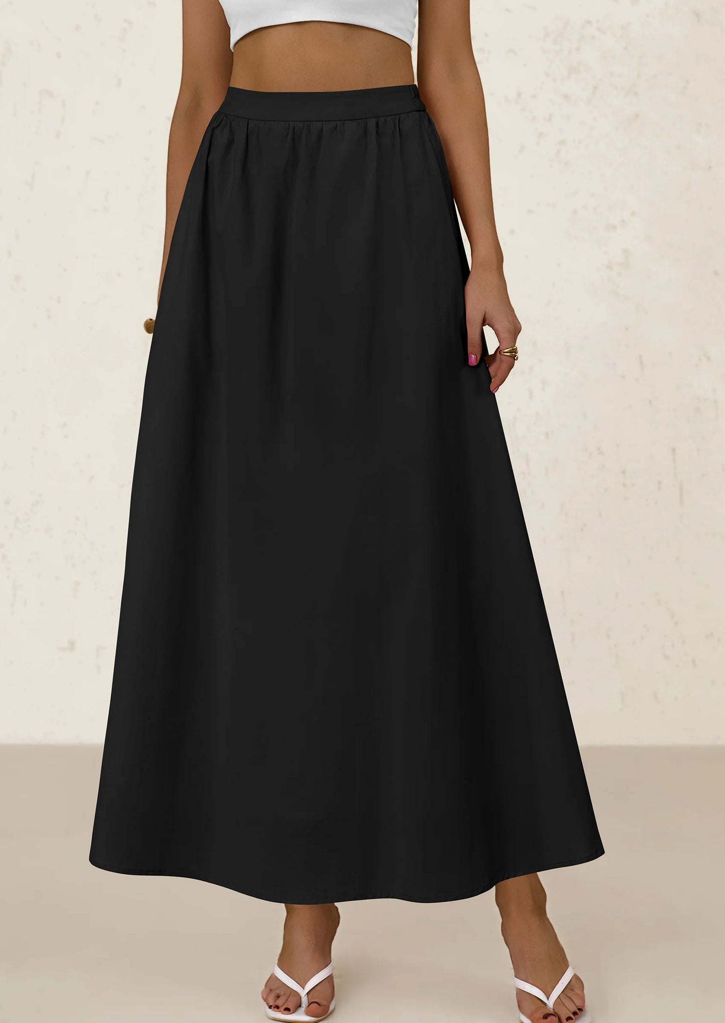 Women's Maxi Skirts Summer Trendy Ruffle High Waisted Casual Long Flowy Skirt with Pockets