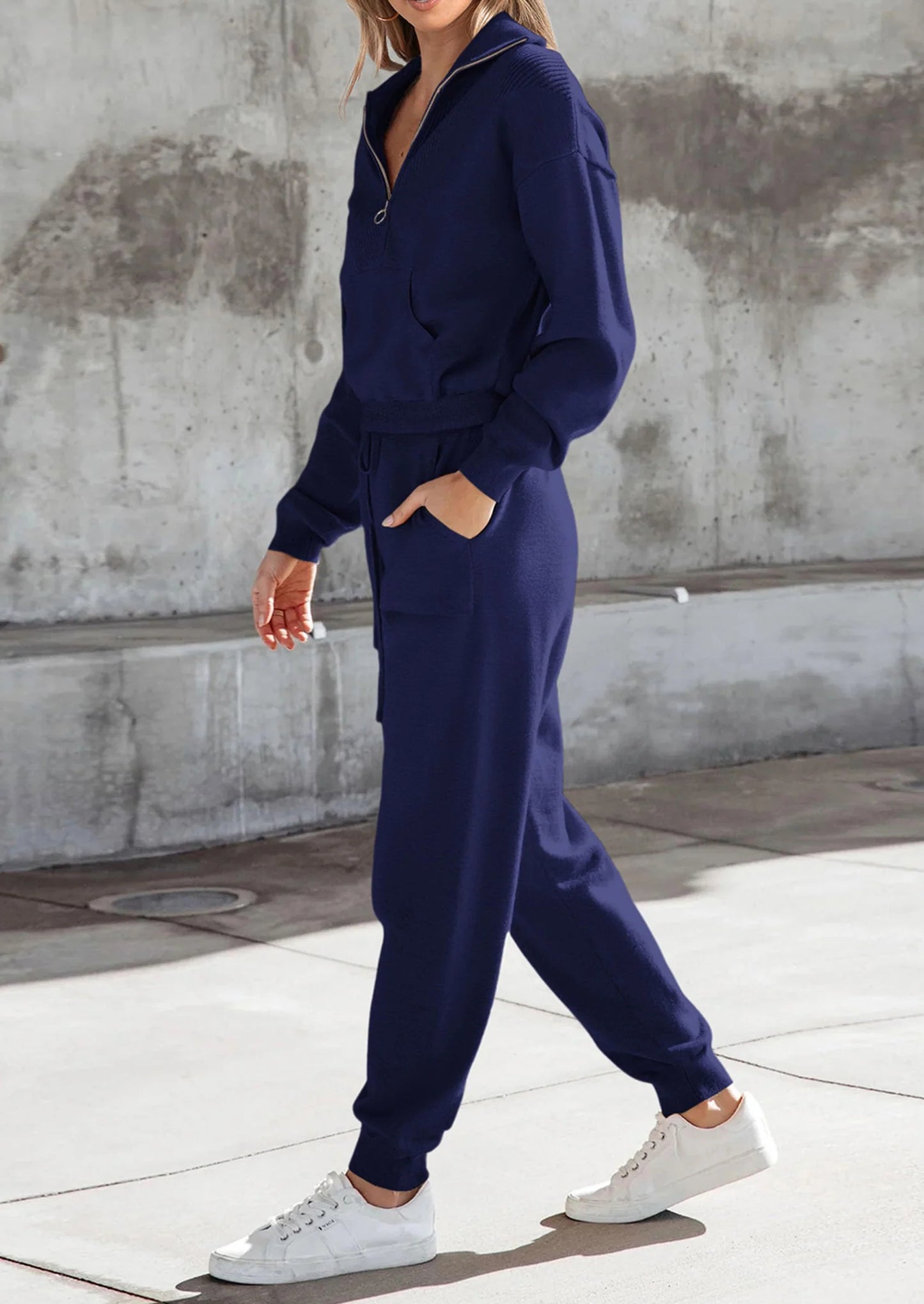 Women's 2 Piece Sweater Set Pullover Zip Up Sweatshirt Jogger Sweatpants Tracksuit Casual Outfit
