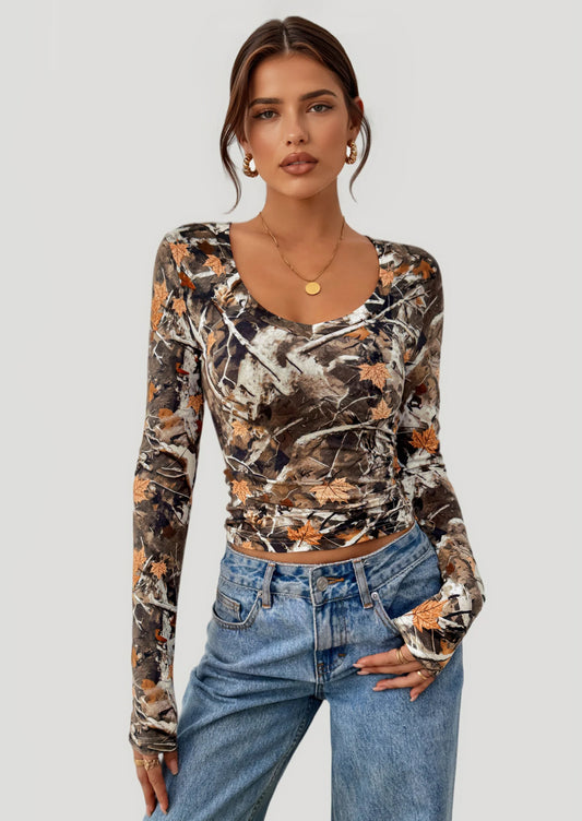 Womens Long Sleeve T Shirts Fall Trendy Deep V Neck Slim Fit Basic Crop Tops Casual Going Out Top