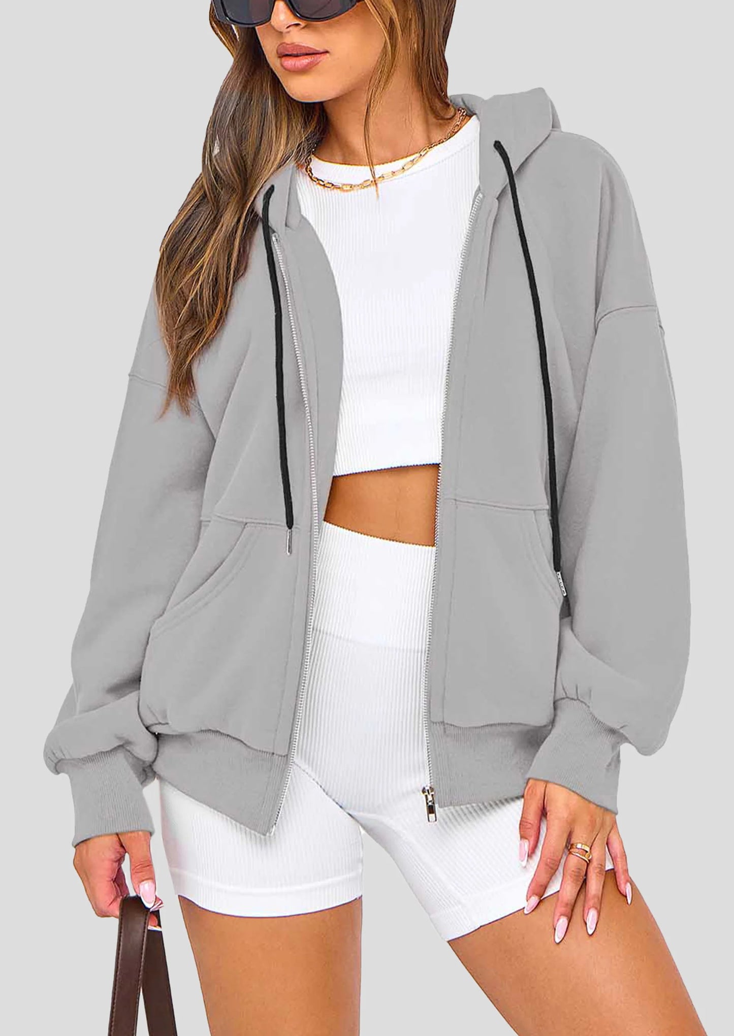 Women's Fall Oversized Hoodies Sweatshirt Long Sleeve Zip Up Pockets Loose Fit Y2K Winter Jackets Coat
