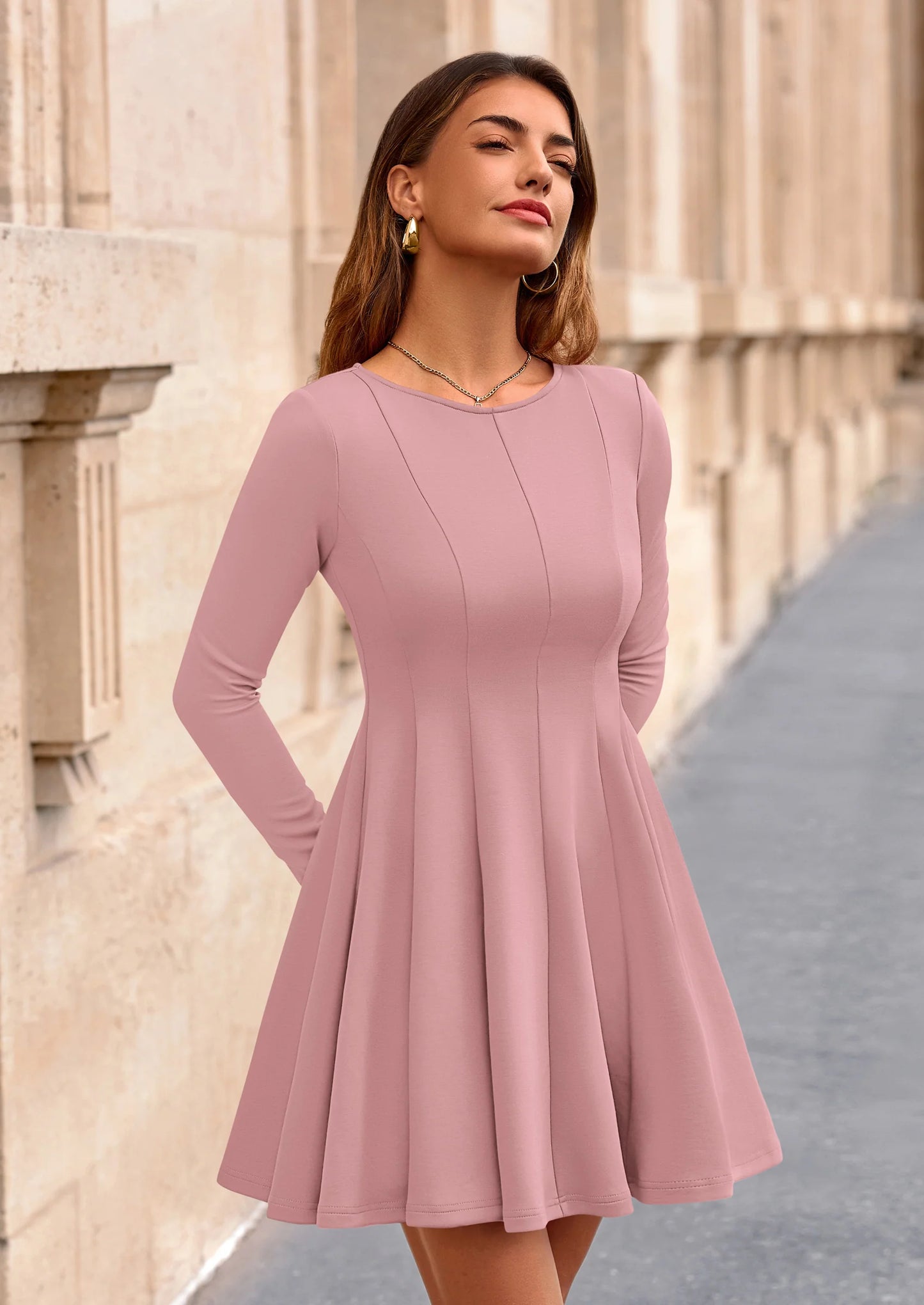 Fall Cocktail Dresses for Women Elegant Classy Wedding Guest Long Sleeve Homecoming Party A Line Mini Dress