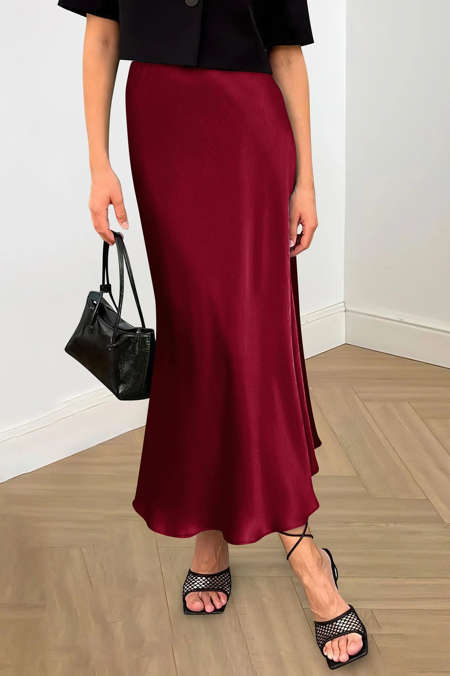 Women's Satin Skirts Dressy Casual Fall High Waisted Cocktail Wedding Flowy Elegant A Line Midi Skirt