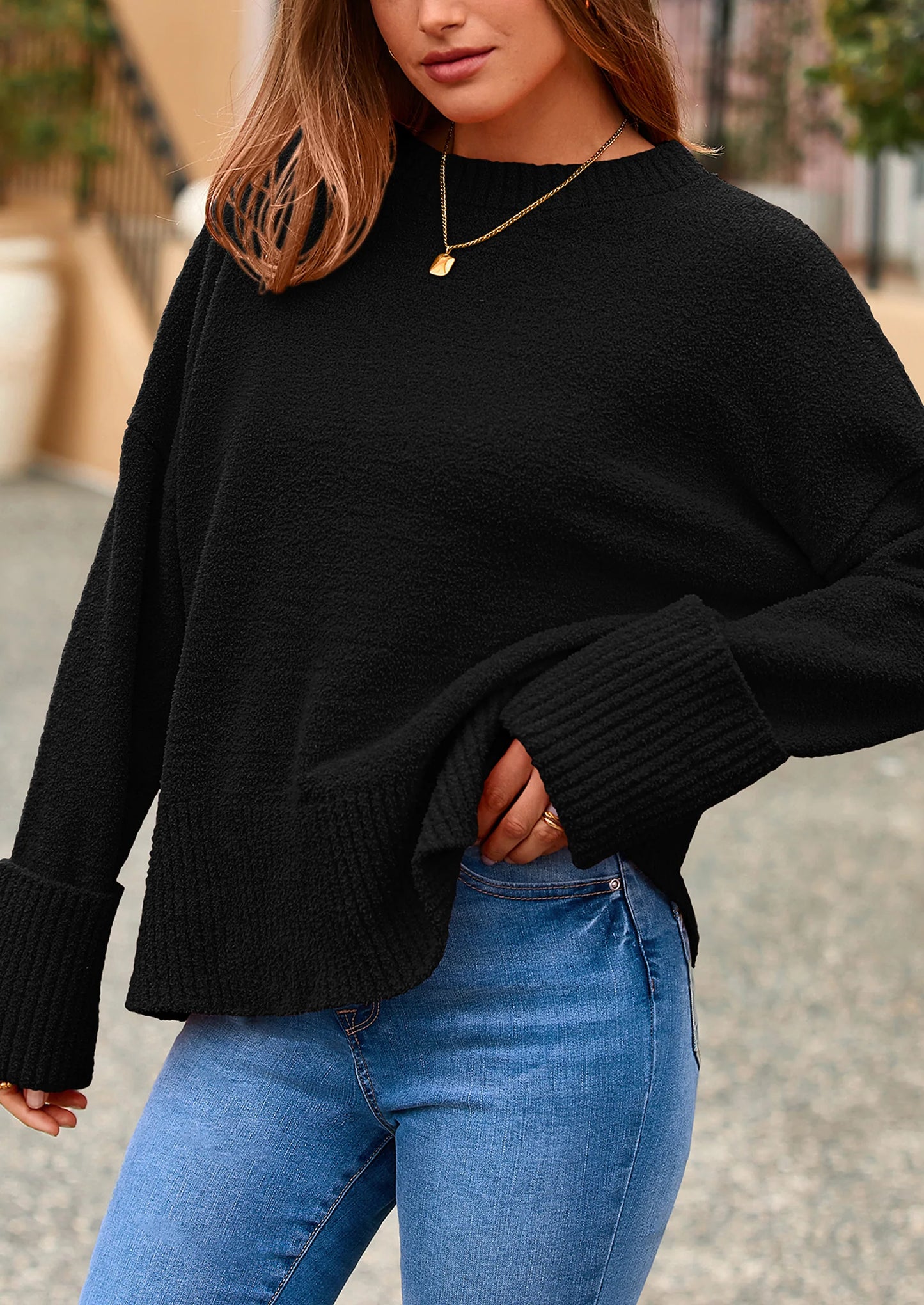 Women's Fall Oversized Sweaters Casual Crewneck Pullover Long Sleeve Fuzzy Chunky Knit Tops Blouse