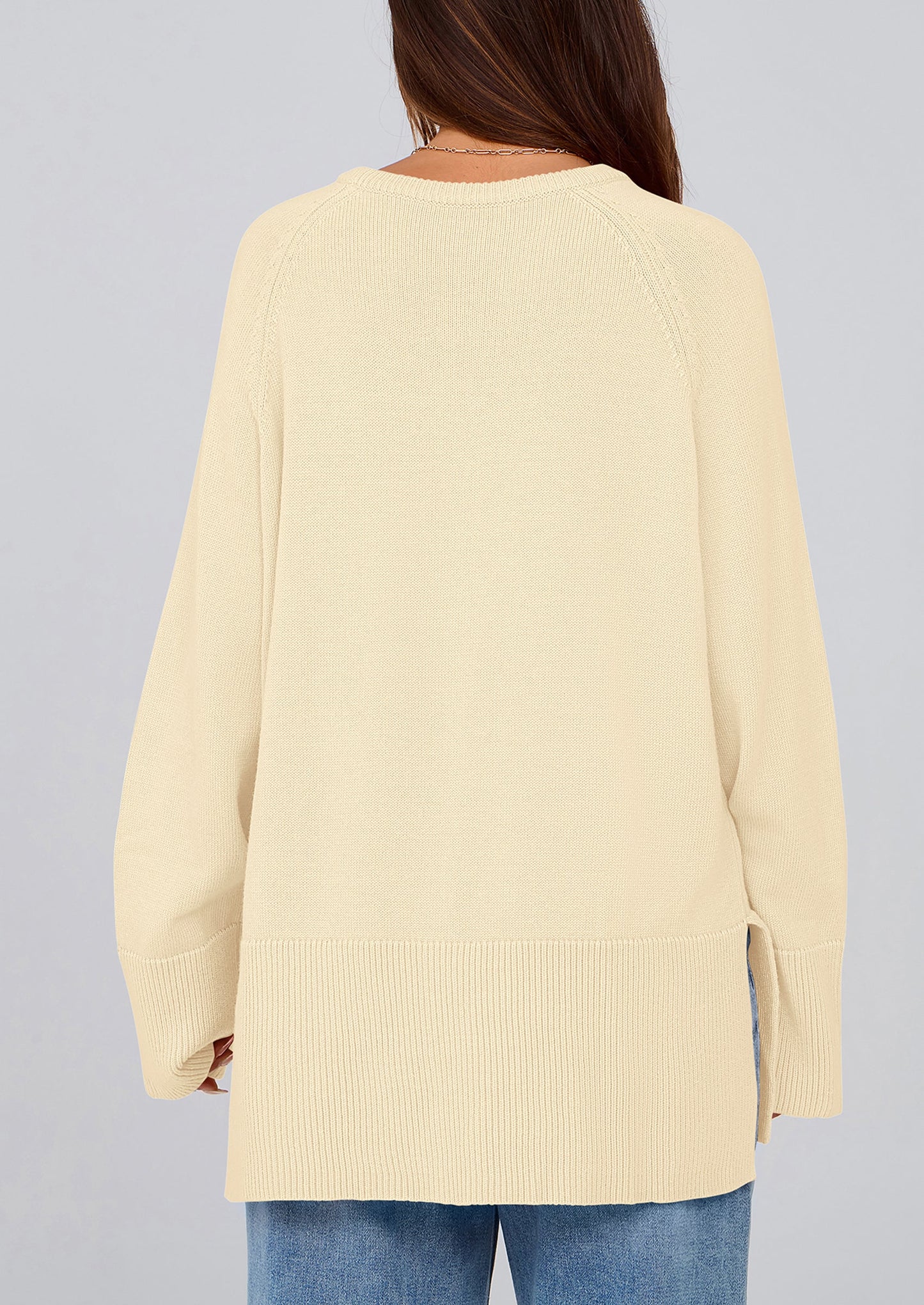Women's Knit Fall Sweaters Long Sleeve Pullover Crewneck Split Hem Oversized Tunic Sweater Tops Winter Clothing