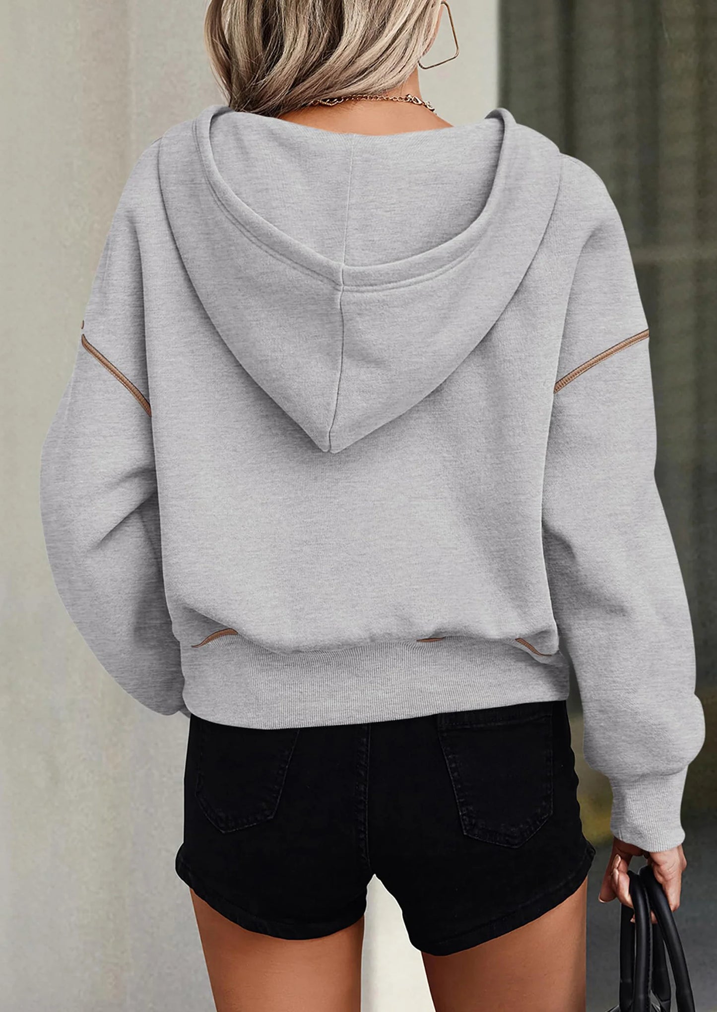 Women's Hooded Sweatshirts Long Sleeve Half Zip Cropped Hoodie Pullover Winter Fashion Clothes