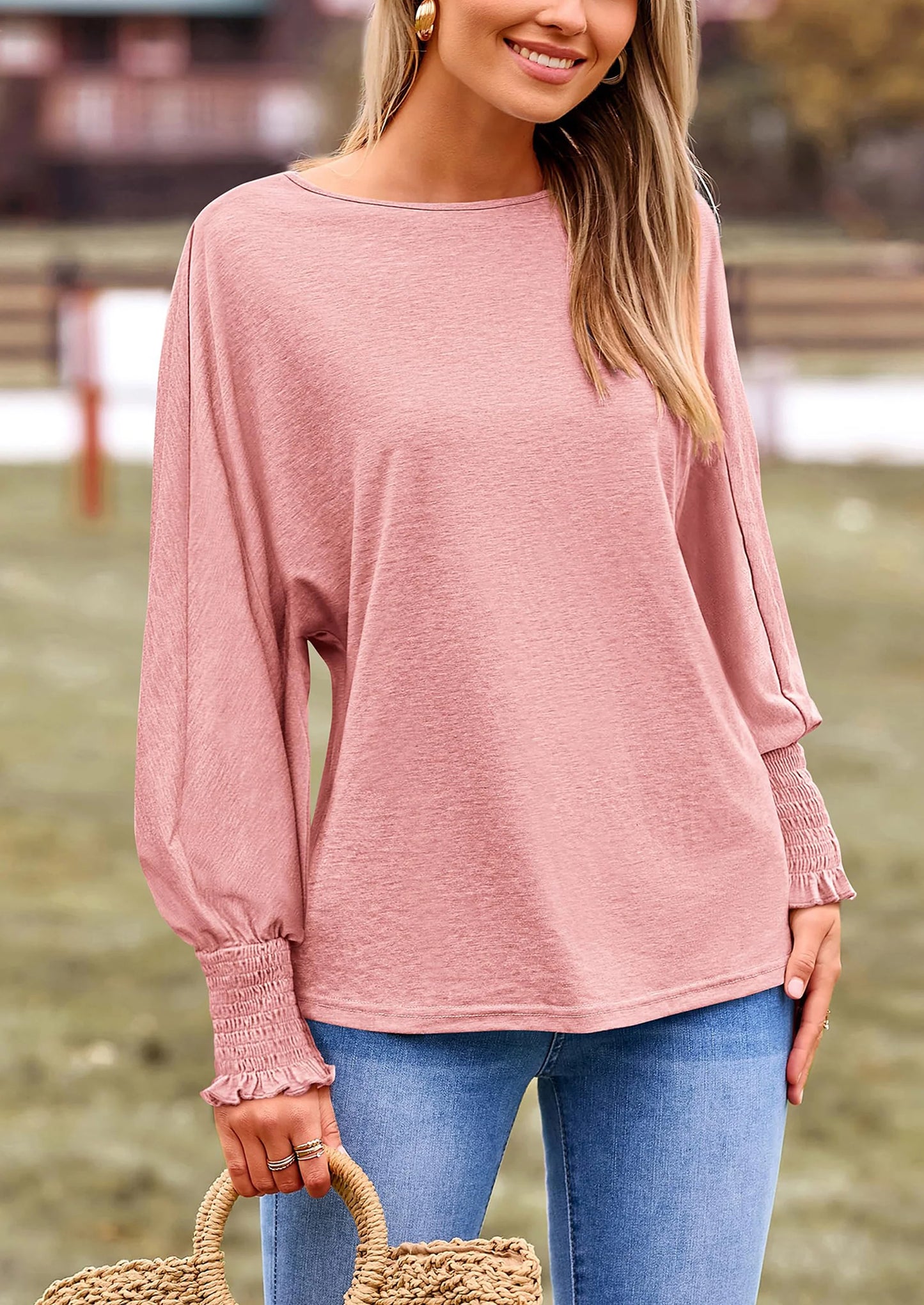 Women's Spring Fashion T Shirts Puff Long Sleeve Crewneck Casual Basic Tee Tops Blouses