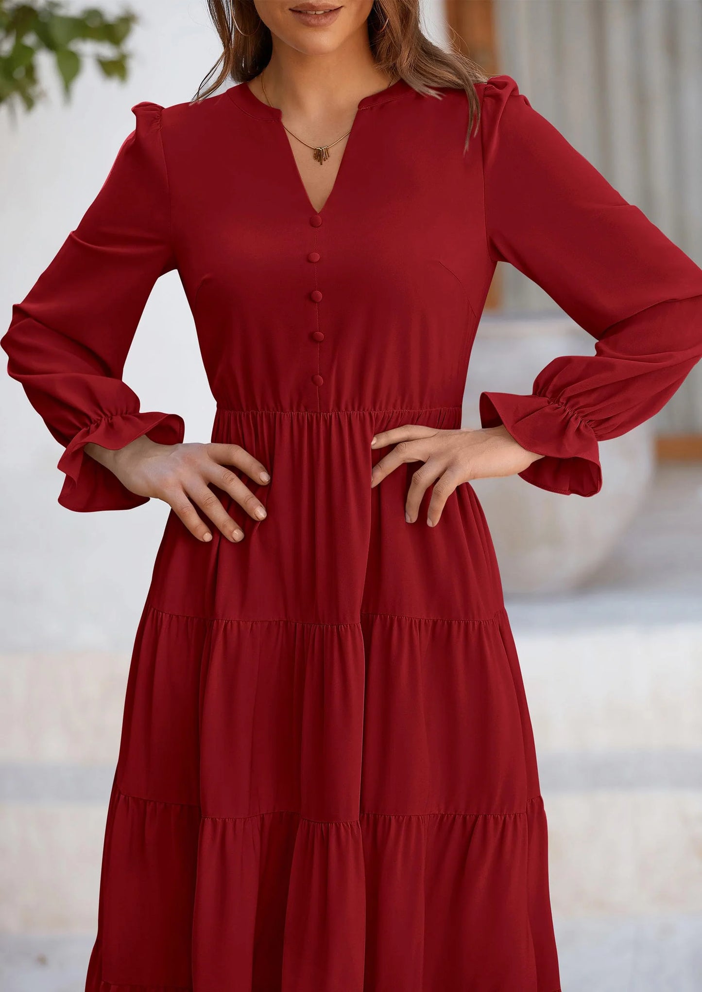 Women Fall Long Sleeve Smocked Maxi Dress Casual Square Neck Swiss Dot Tiered Ruffle Flowy Spring Pocket Dresses