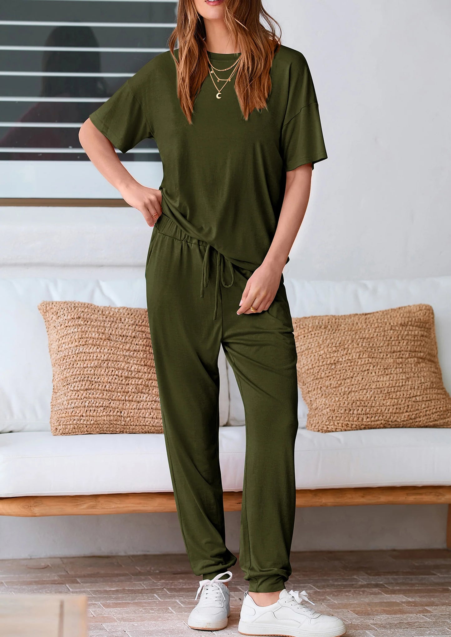 Women's Two Piece Lounge Sets Spring Summer Jogger Pants Vacation Outfits Travel Airplane Matching Clothes