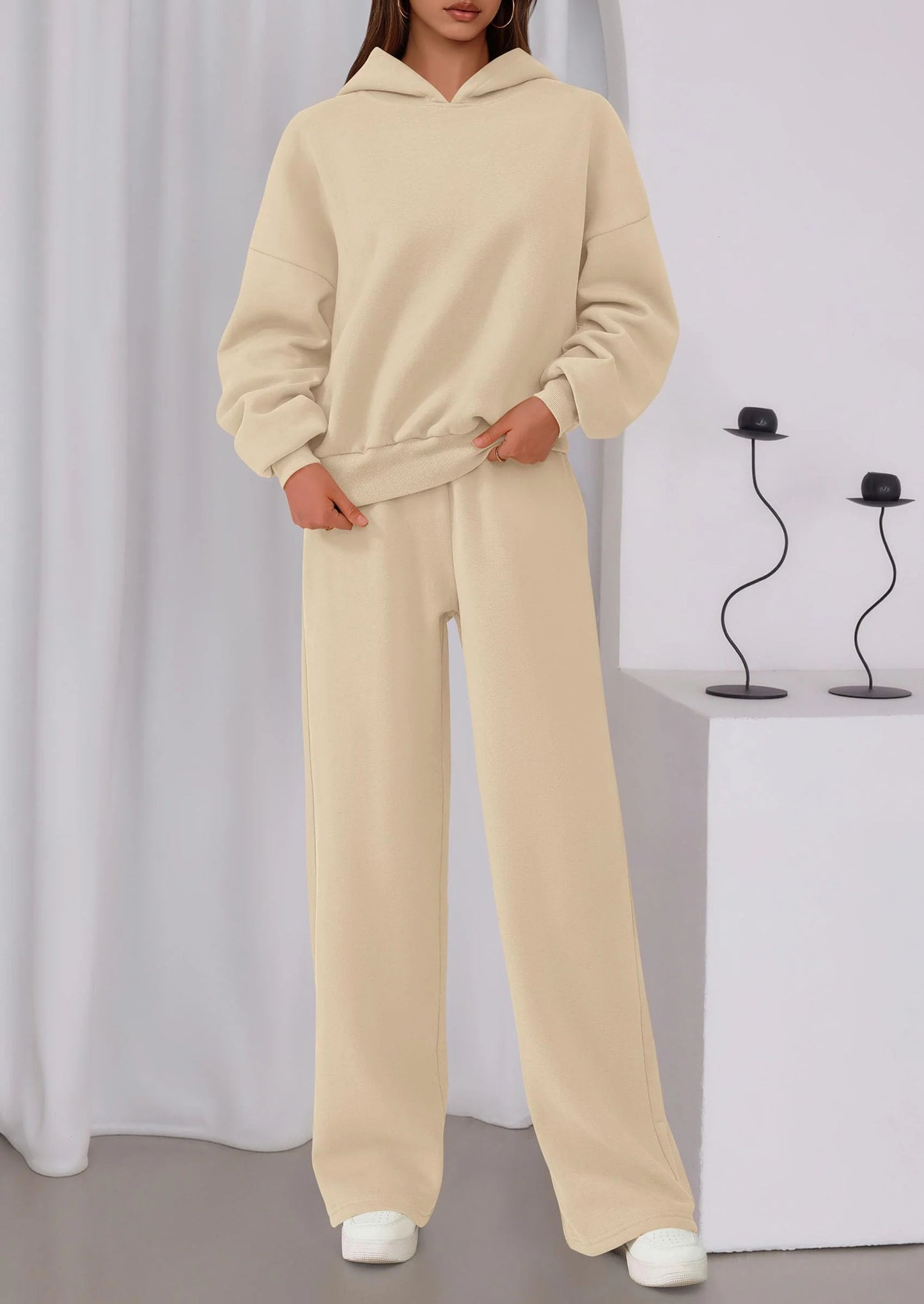 Womens Sweatsuits 2 Piece Set Casual Winter Long Sleeve Hoodie Loose Wide Leg Sweatpants Fall Tracksuit