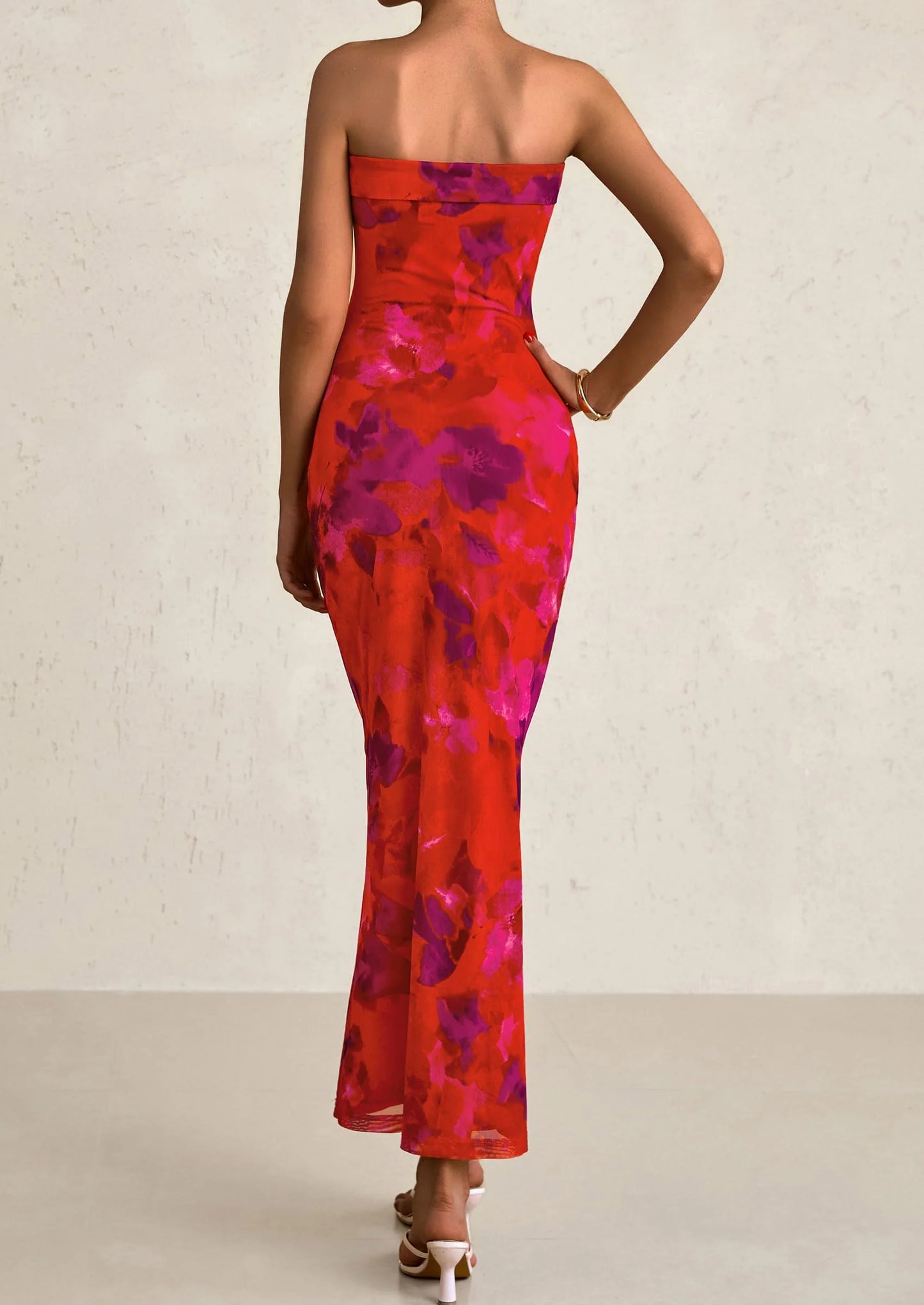 Womens Printed Tube Maxi Dress Strapless Bodycon Sleeveless Night Out Long Dresses