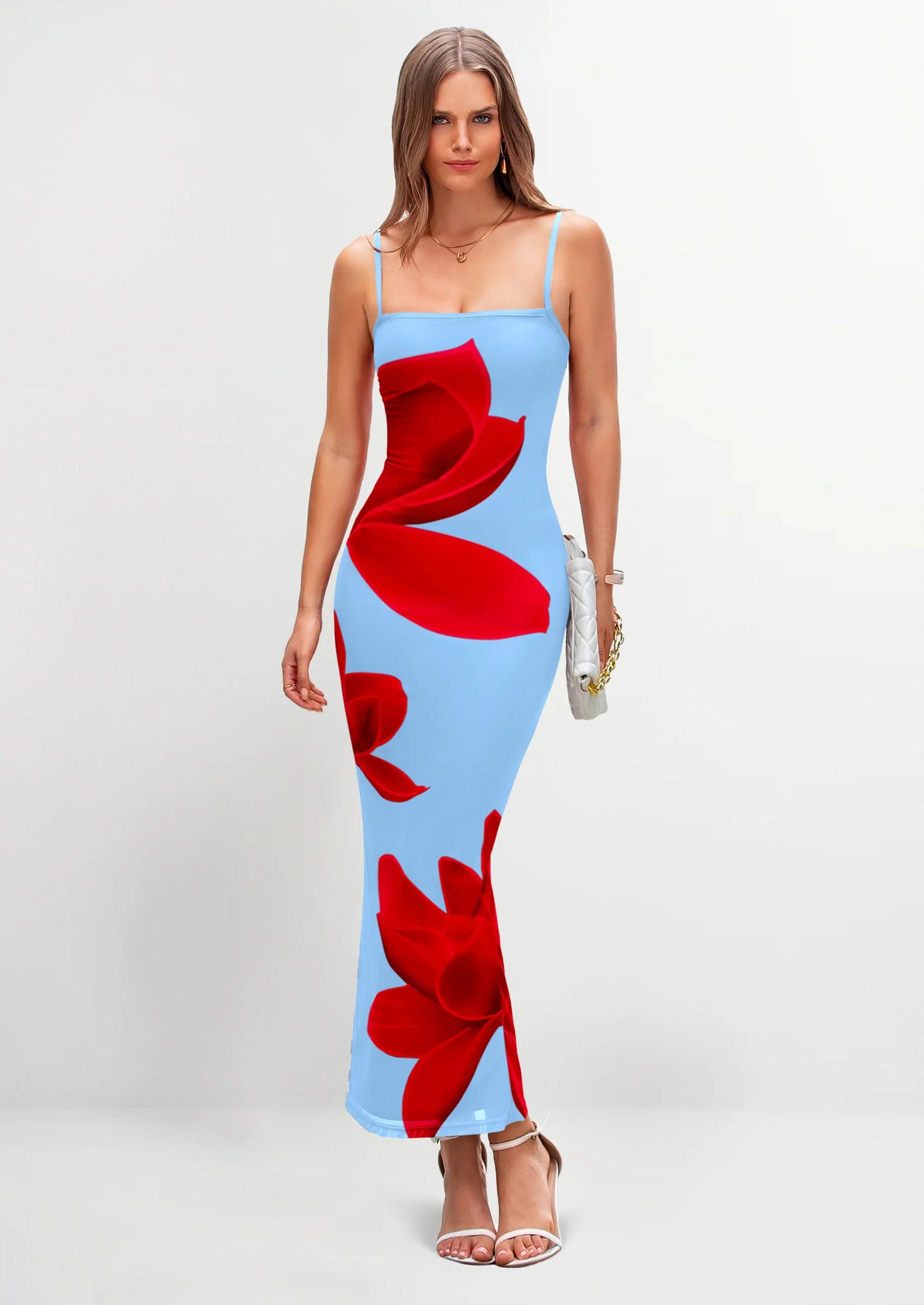 Womens Floral Maxi Dress Sexy Spaghetti Strap Slip Bodycon Mesh Beach Vacation Dresses