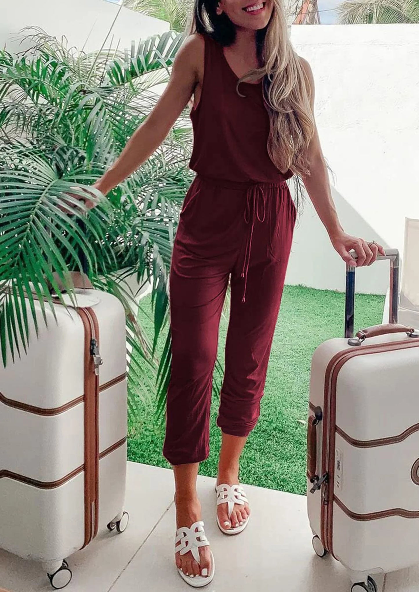 Two Piece Outfit Sets Casual Sleeveless Crewneck Tops and Sweatpants