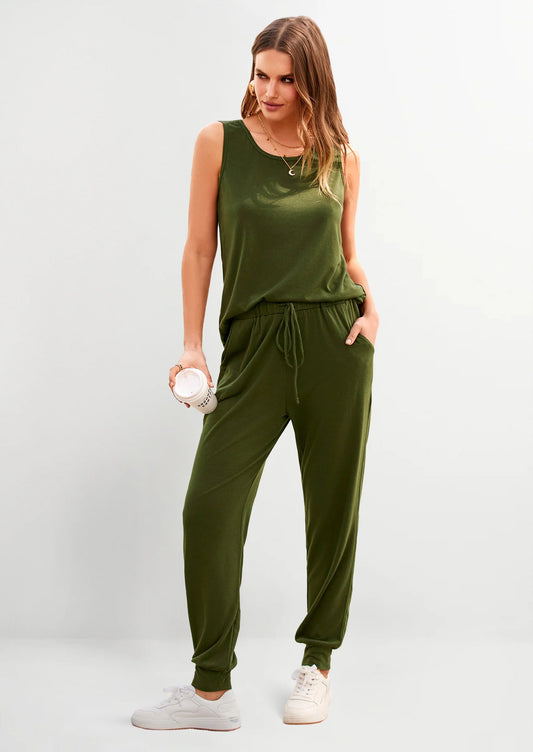 Two Piece Outfit Sets Casual Sleeveless Crewneck Tops and Sweatpants