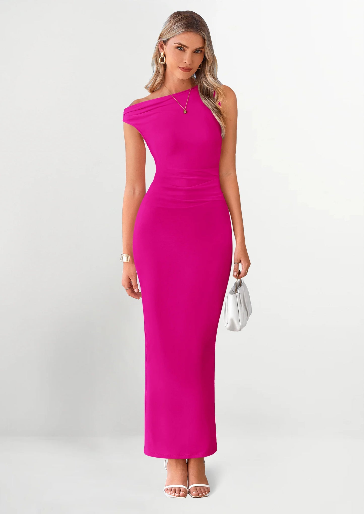 One Shoulder Bodycon Mesh Wedding Guest Cocktail Maxi Dresses
