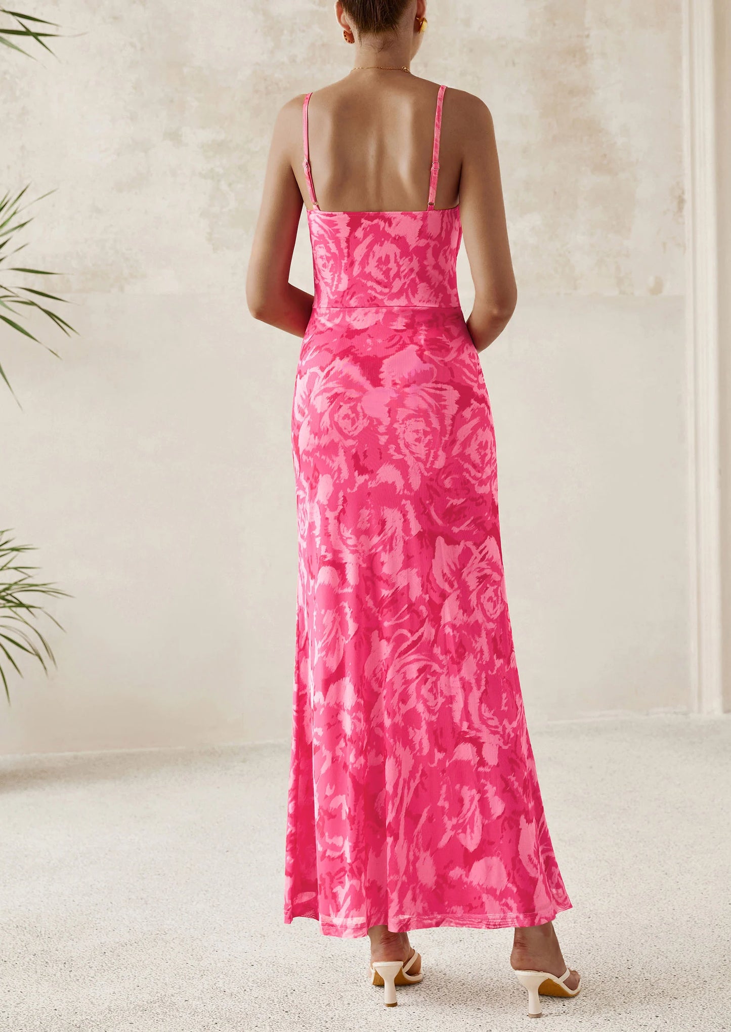 Women's Bodycon Maxi Dress Floral Sundress Sleeveless Spaghetti Strap Cocktail Party Dress