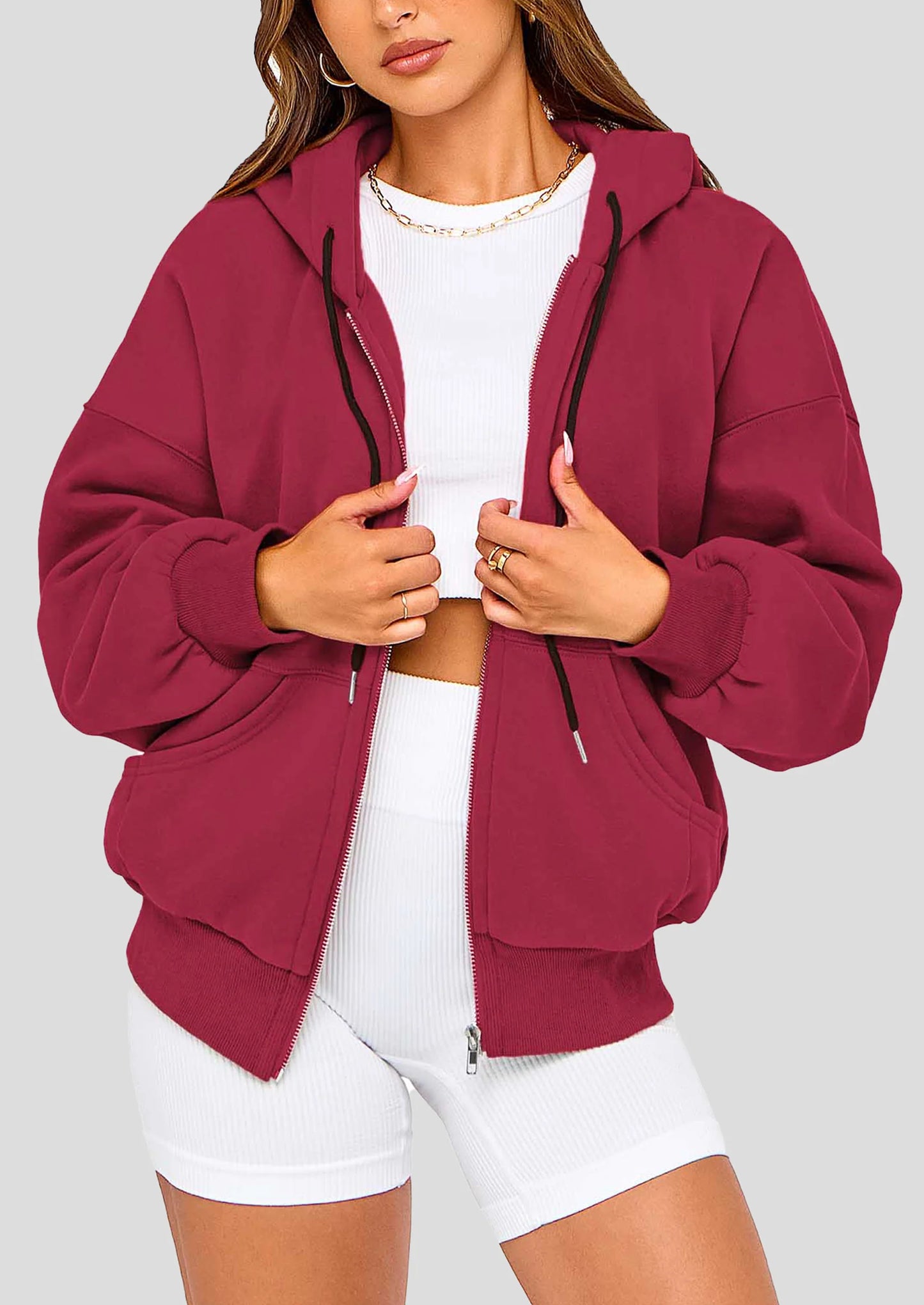 Women's Fall Oversized Hoodies Sweatshirt Long Sleeve Zip Up Pockets Loose Fit Y2K Winter Jackets Coat