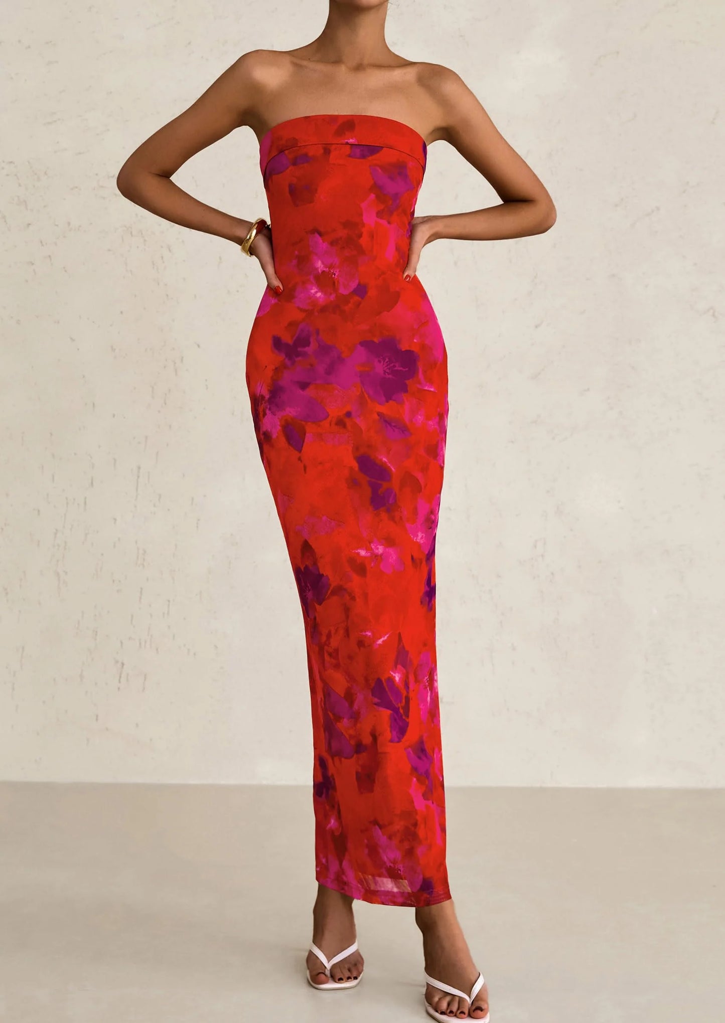 Womens Printed Tube Maxi Dress Strapless Bodycon Sleeveless Night Out Long Dresses