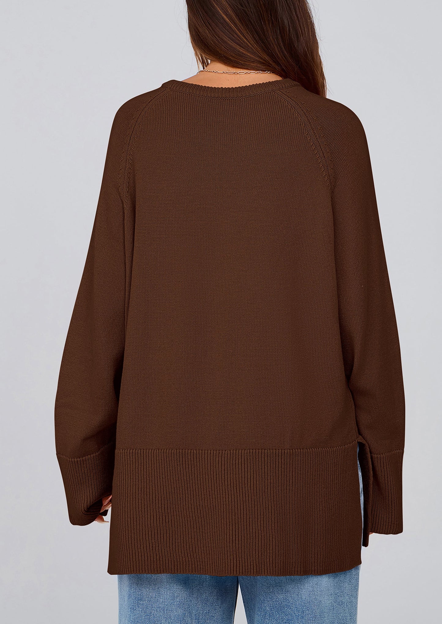 Women's Knit Fall Sweaters Long Sleeve Pullover Crewneck Split Hem Oversized Tunic Sweater Tops Winter Clothing
