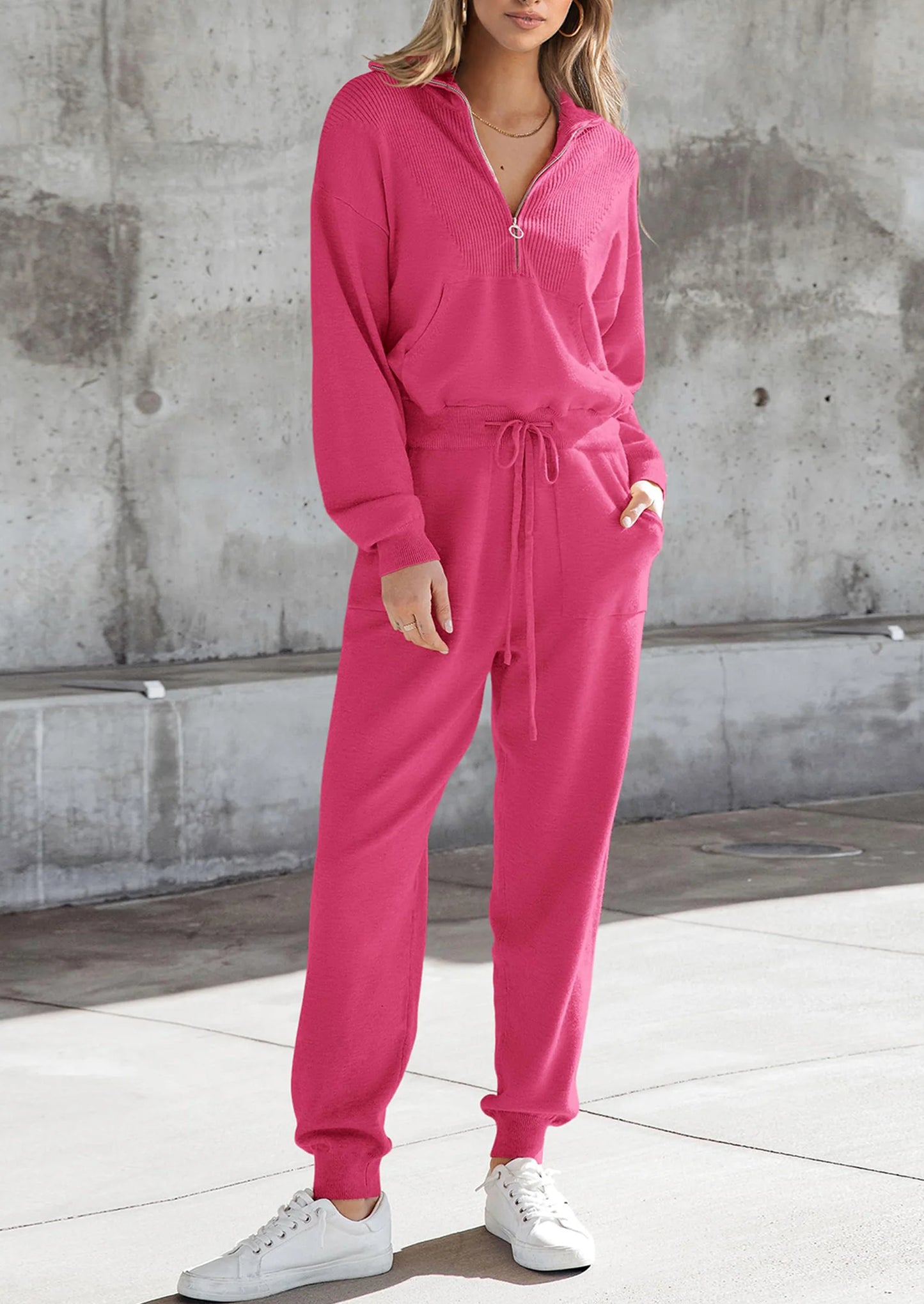 Women's 2 Piece Sweater Set Pullover Zip Up Sweatshirt Jogger Sweatpants Tracksuit Casual Outfit
