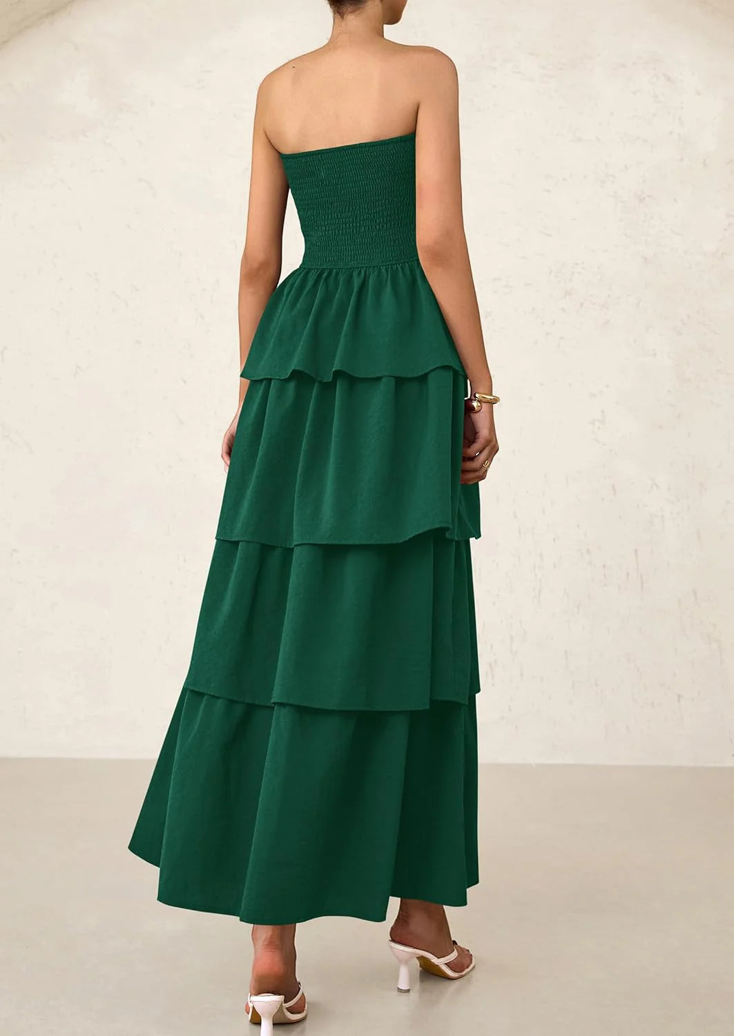Maxi Dresses for Women Off Shoulder Smocked Tiered Ruffle Long Flowy Wedding Guest Dress