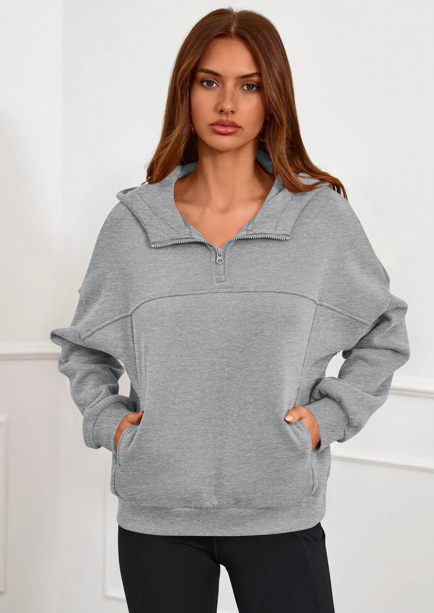 Womens Hoodies Cropped Fleece Sweatshirts Fall Fashion Quarter Zip Pullover Long Sleeve Tops Winter Clothes