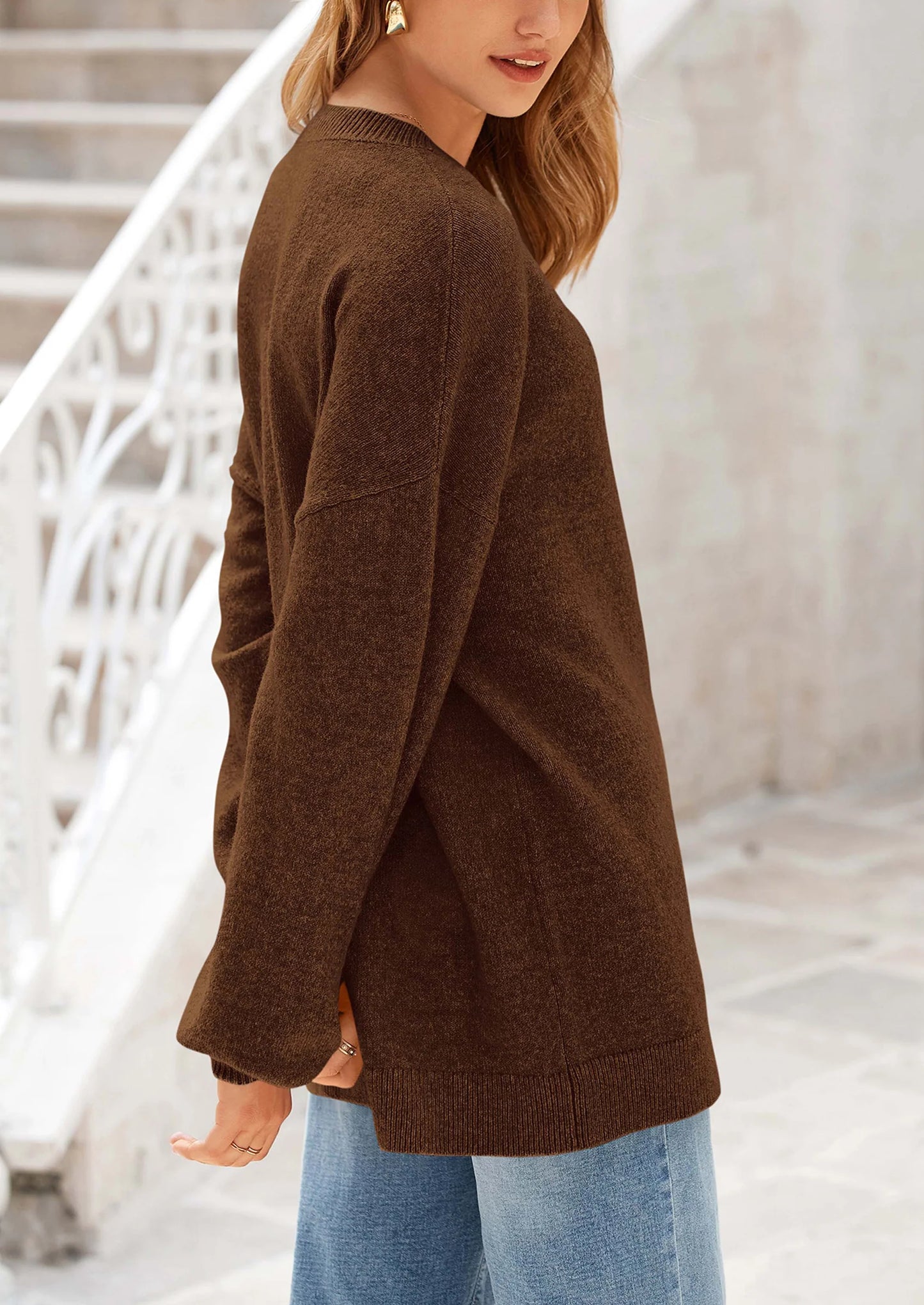 Women's Fall Sweaters Casual Crew Neck Long Sleeve Pullover Tops Ribbed Knit Loose Fit Winter Clothes
