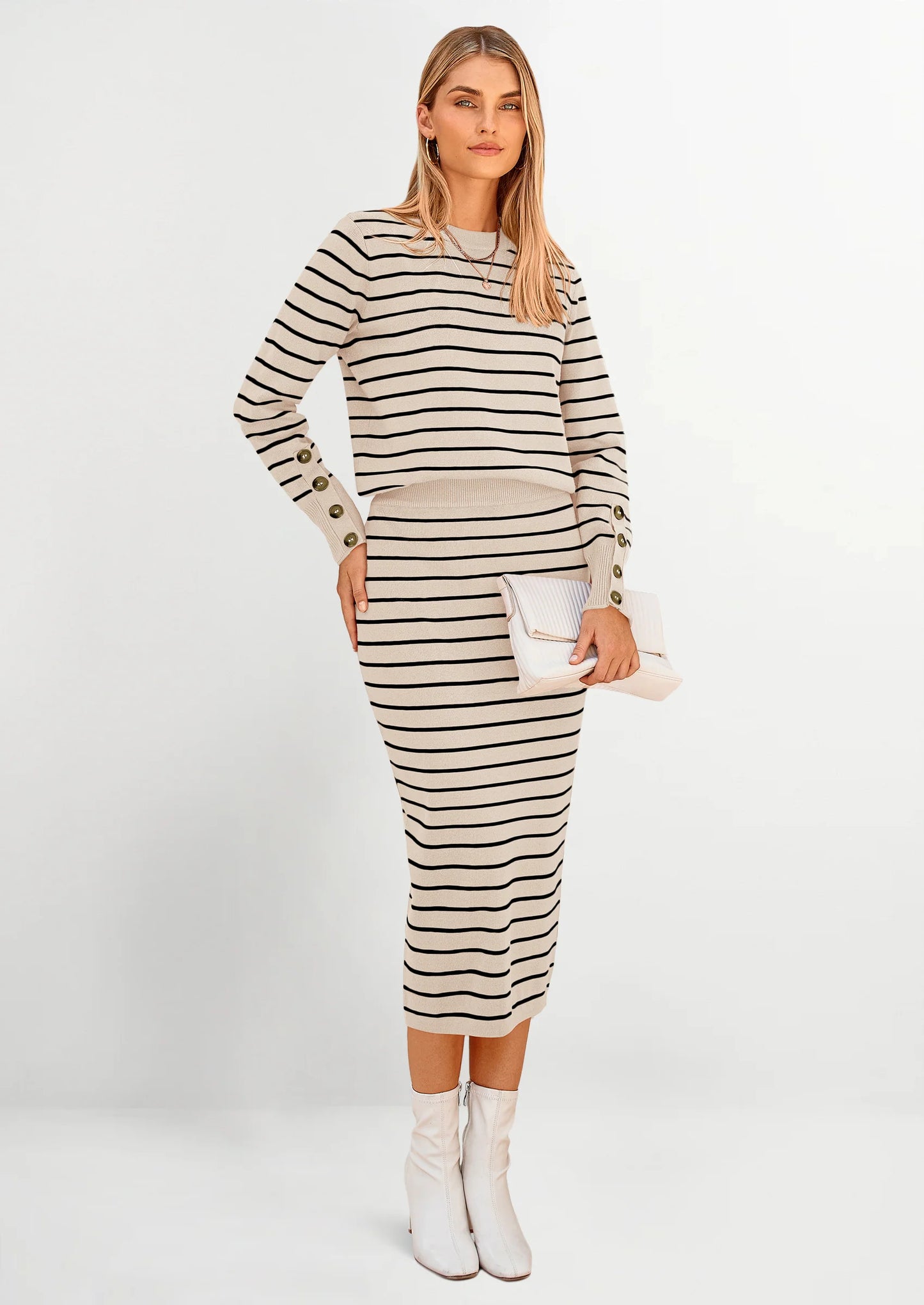 2 Piece Skirts Sets For Women Fall Fashion Striped Sweater Dress Knit Lounge Travel Outfits Winter Clothing