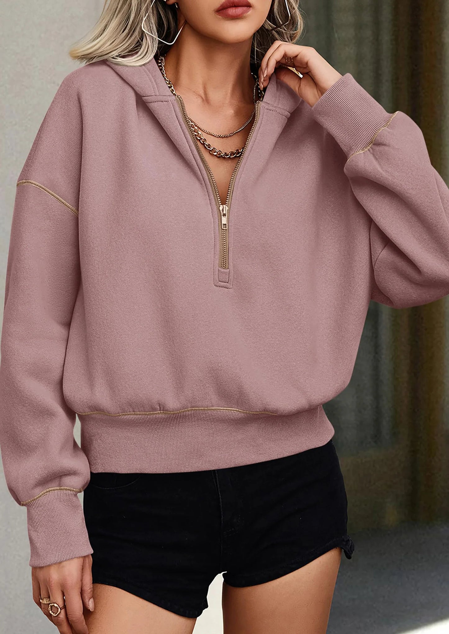 Women's Hooded Sweatshirts Long Sleeve Half Zip Cropped Hoodie Pullover Winter Fashion Clothes