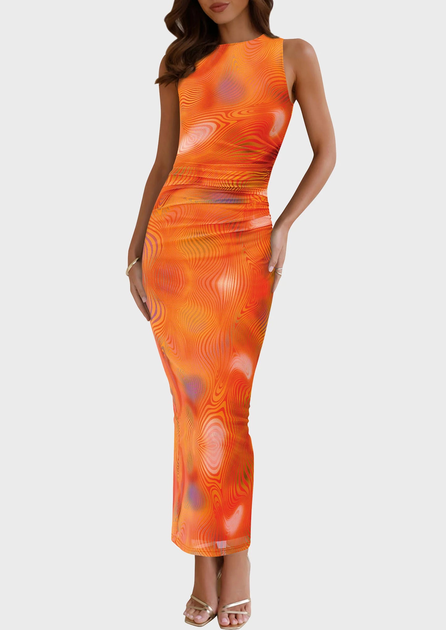 Wedding Guest Dresses for Women Spring Floral Bodycon Sleeveless Mesh Maxi Long Dress