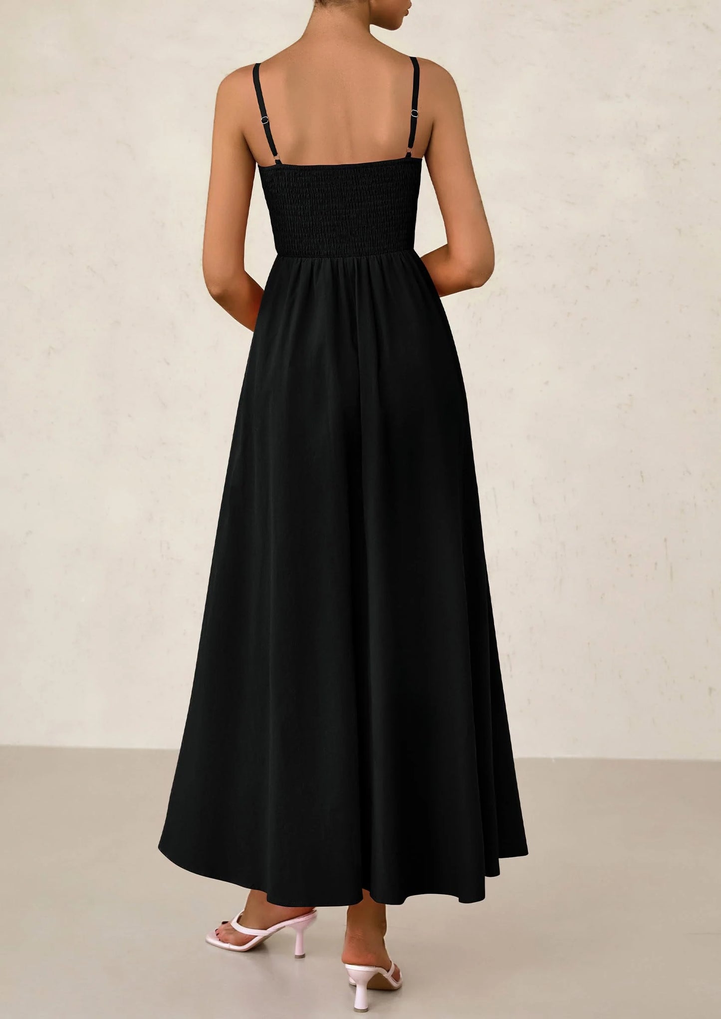 Women's Smocked Maxi Dresses Beach Sundress Casual Spaghetti Strap Swing A Line Long Flowy Dress